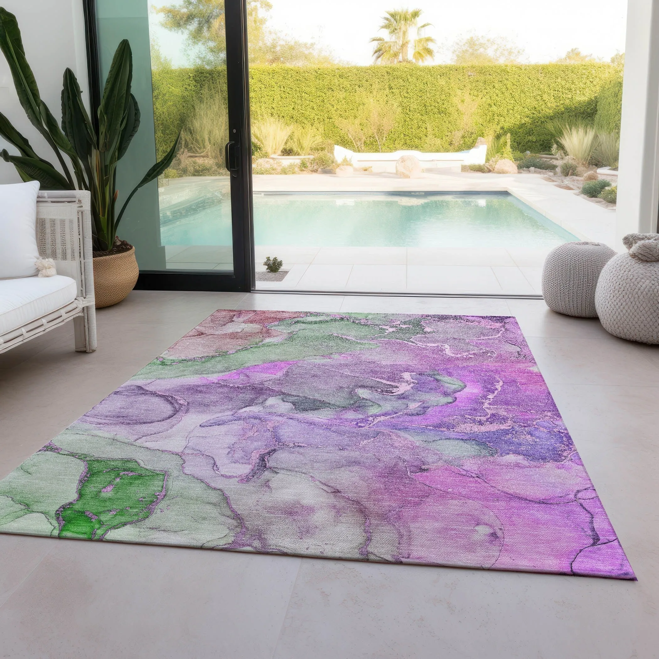 Machine Washable Indoor/ Outdoor Chantille Watercolor Rug