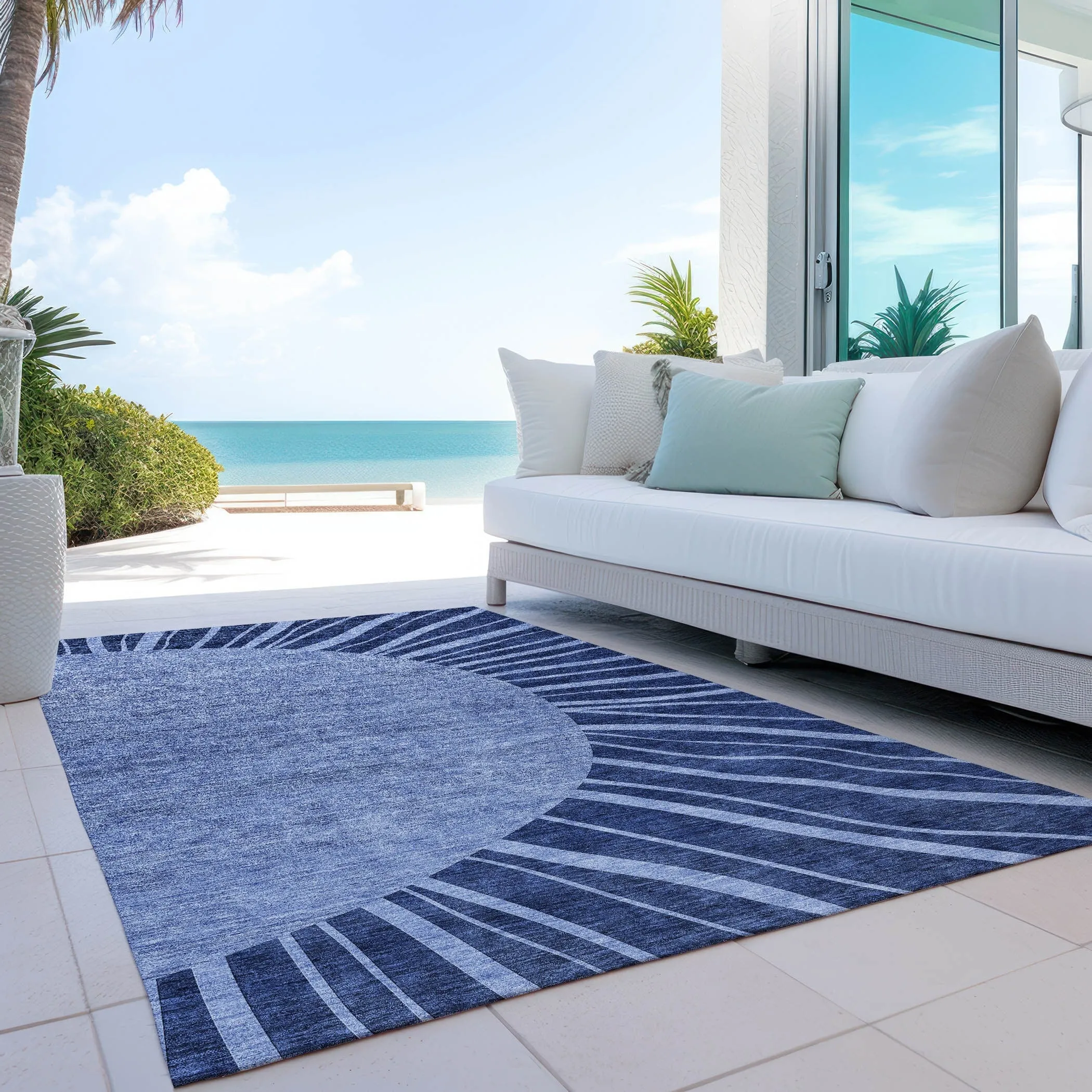 Machine Washable Indoor/ Outdoor ChantilleSunburst Modern Rug