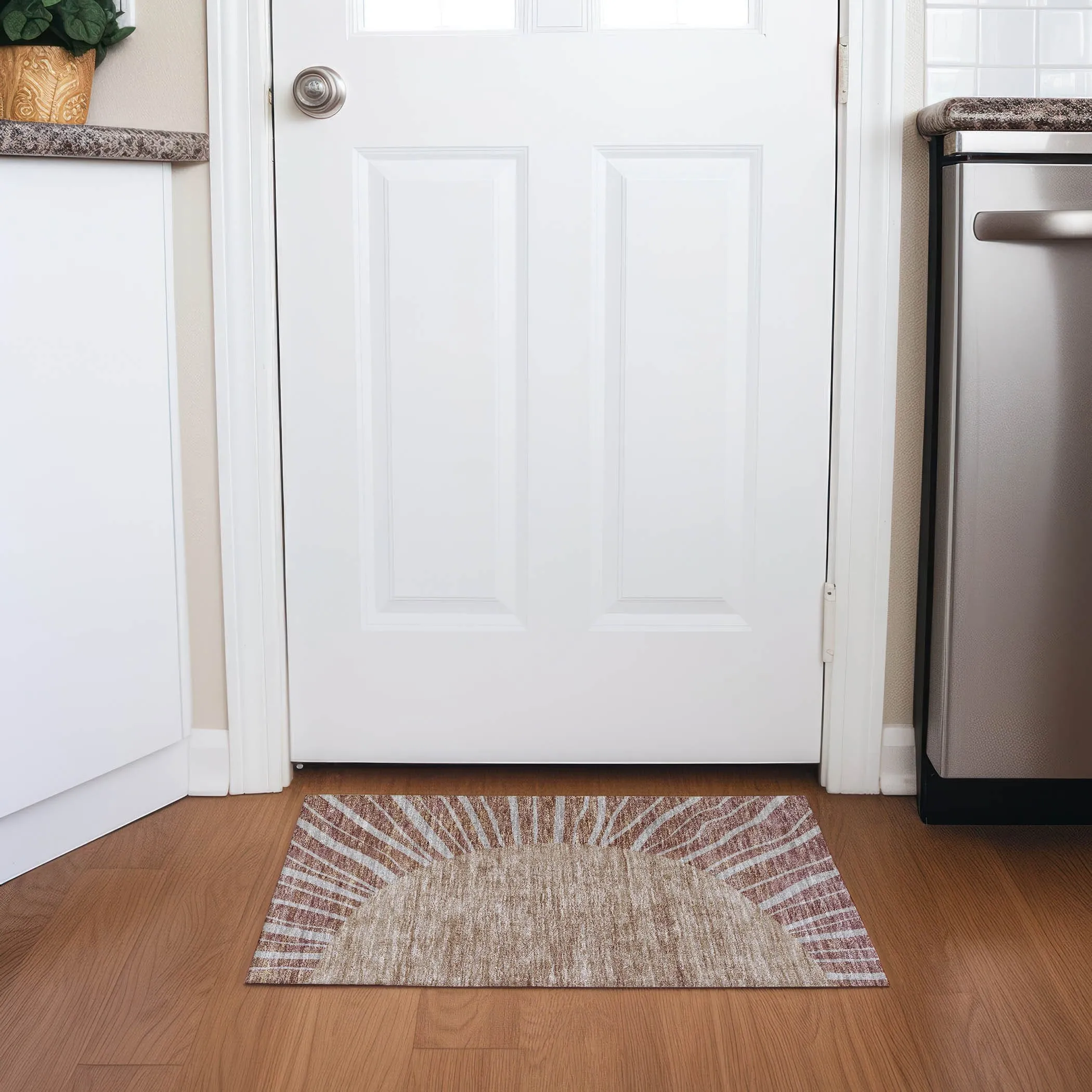 Machine Washable Indoor/ Outdoor ChantilleSunburst Modern Rug