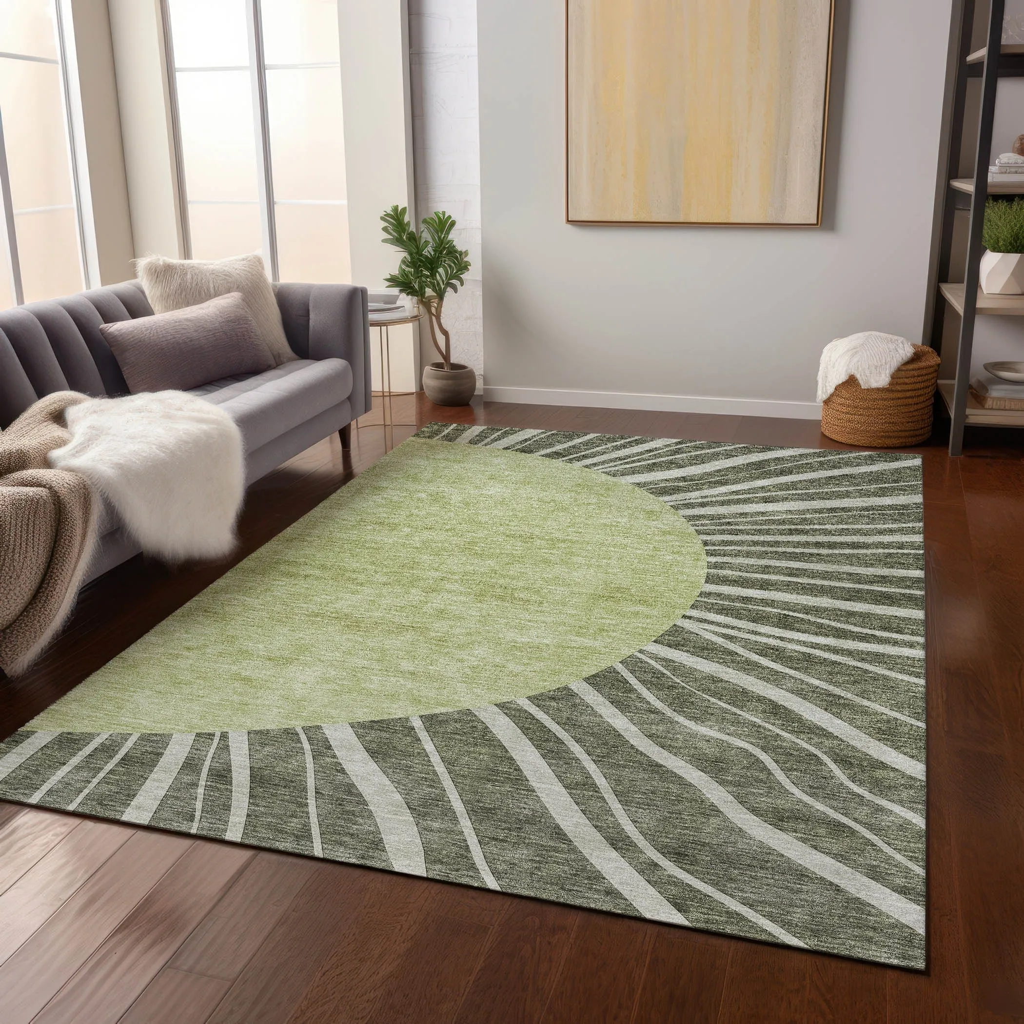Machine Washable Indoor/ Outdoor ChantilleSunburst Modern Rug
