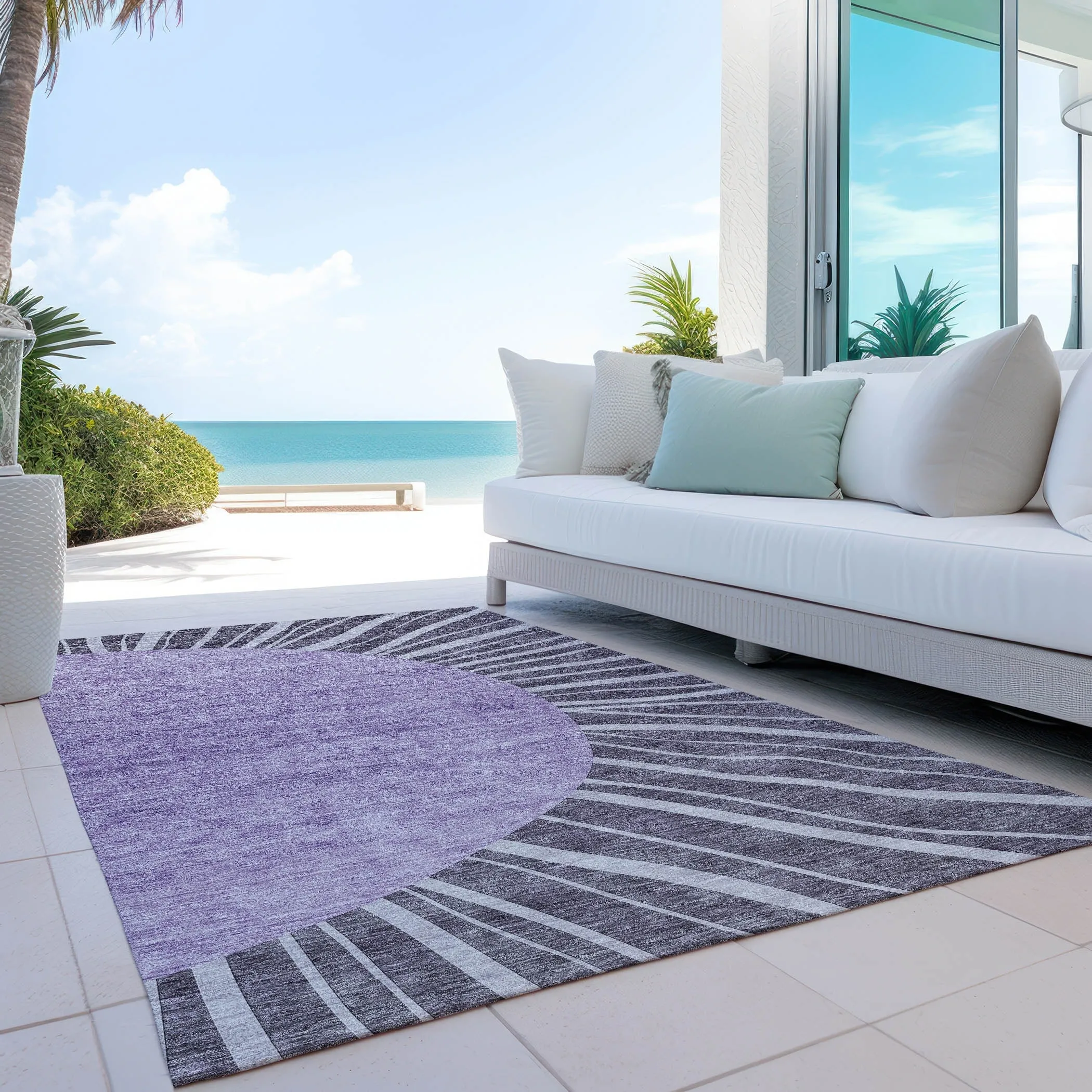 Machine Washable Indoor/ Outdoor ChantilleSunburst Modern Rug