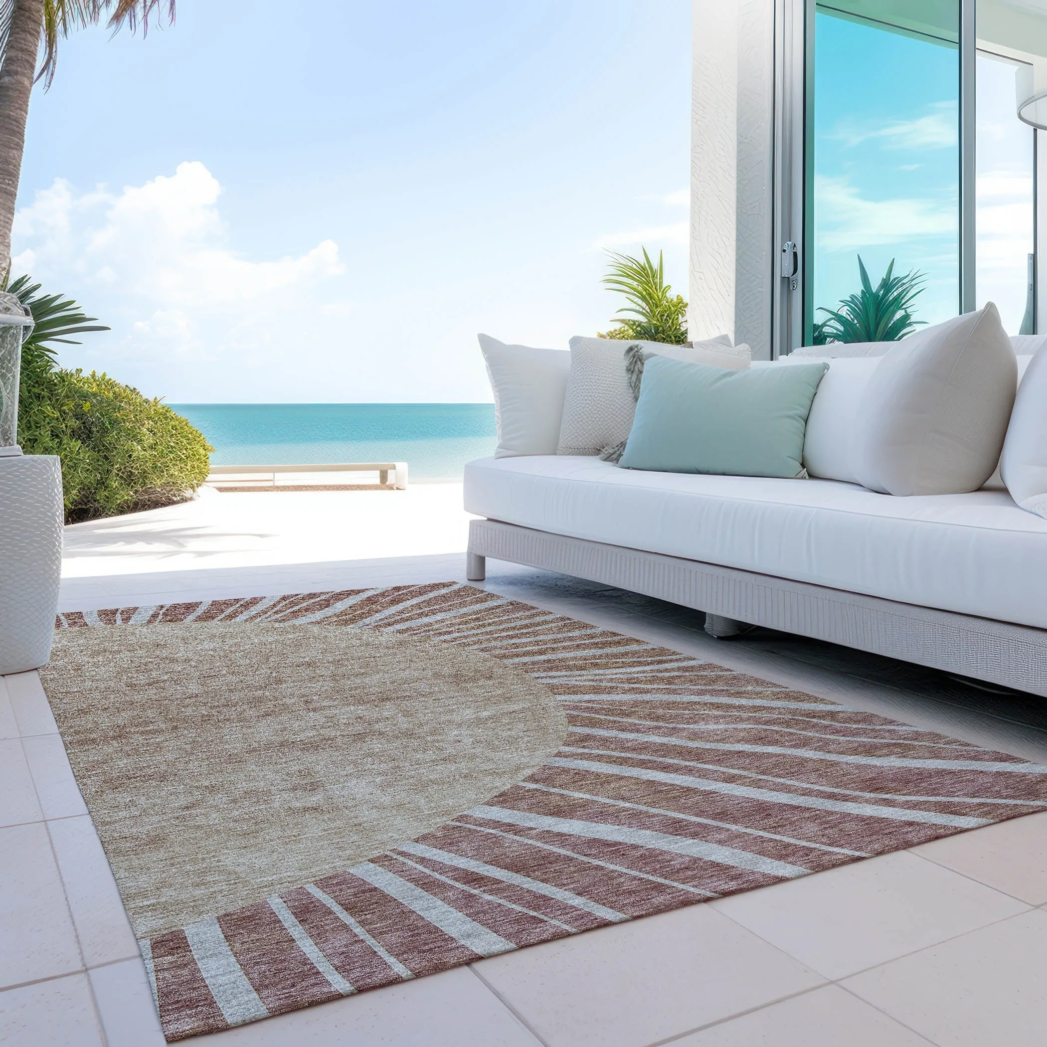 Machine Washable Indoor/ Outdoor ChantilleSunburst Modern Rug