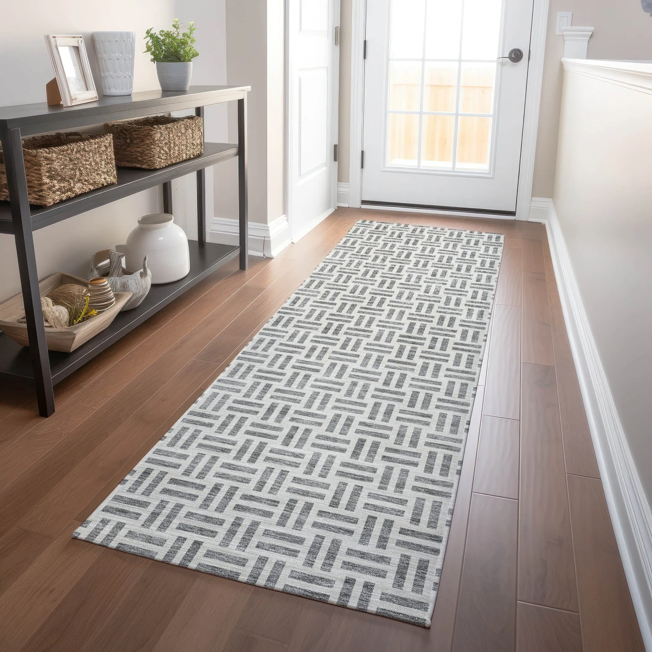 Machine Washable Indoor/ Outdoor Contemporary Basketweave Chantille Rug