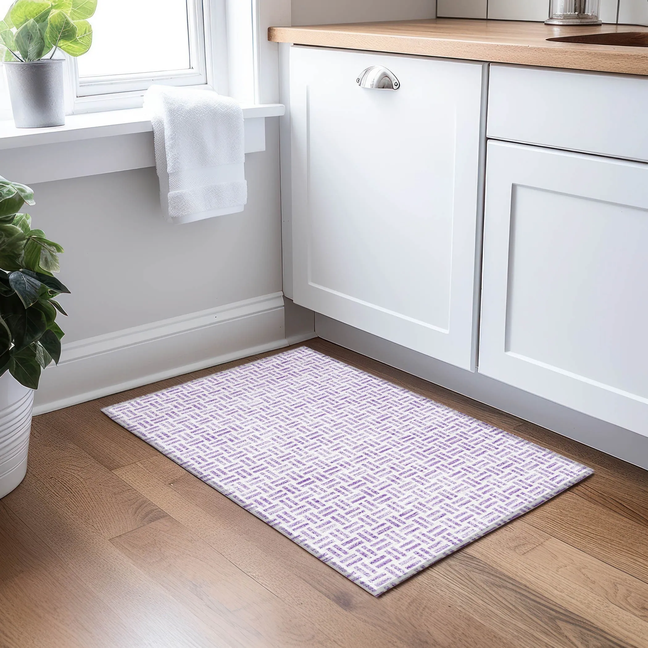 Machine Washable Indoor/ Outdoor Contemporary Basketweave Chantille Rug