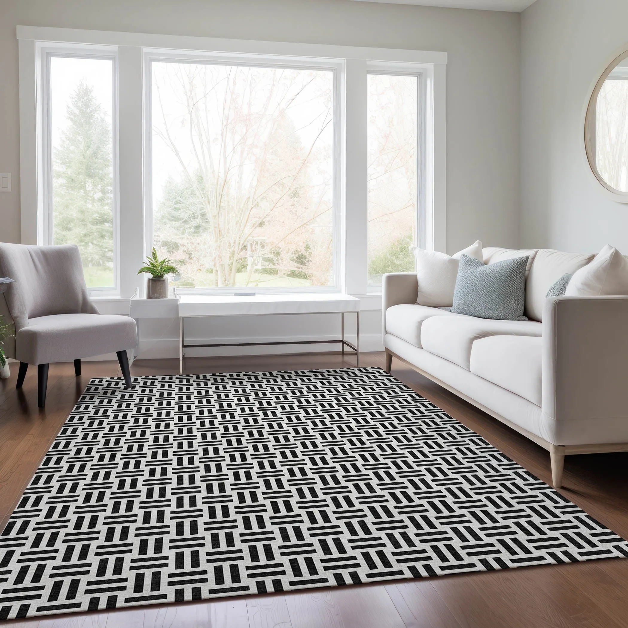 Machine Washable Indoor/ Outdoor Contemporary Basketweave Chantille Rug