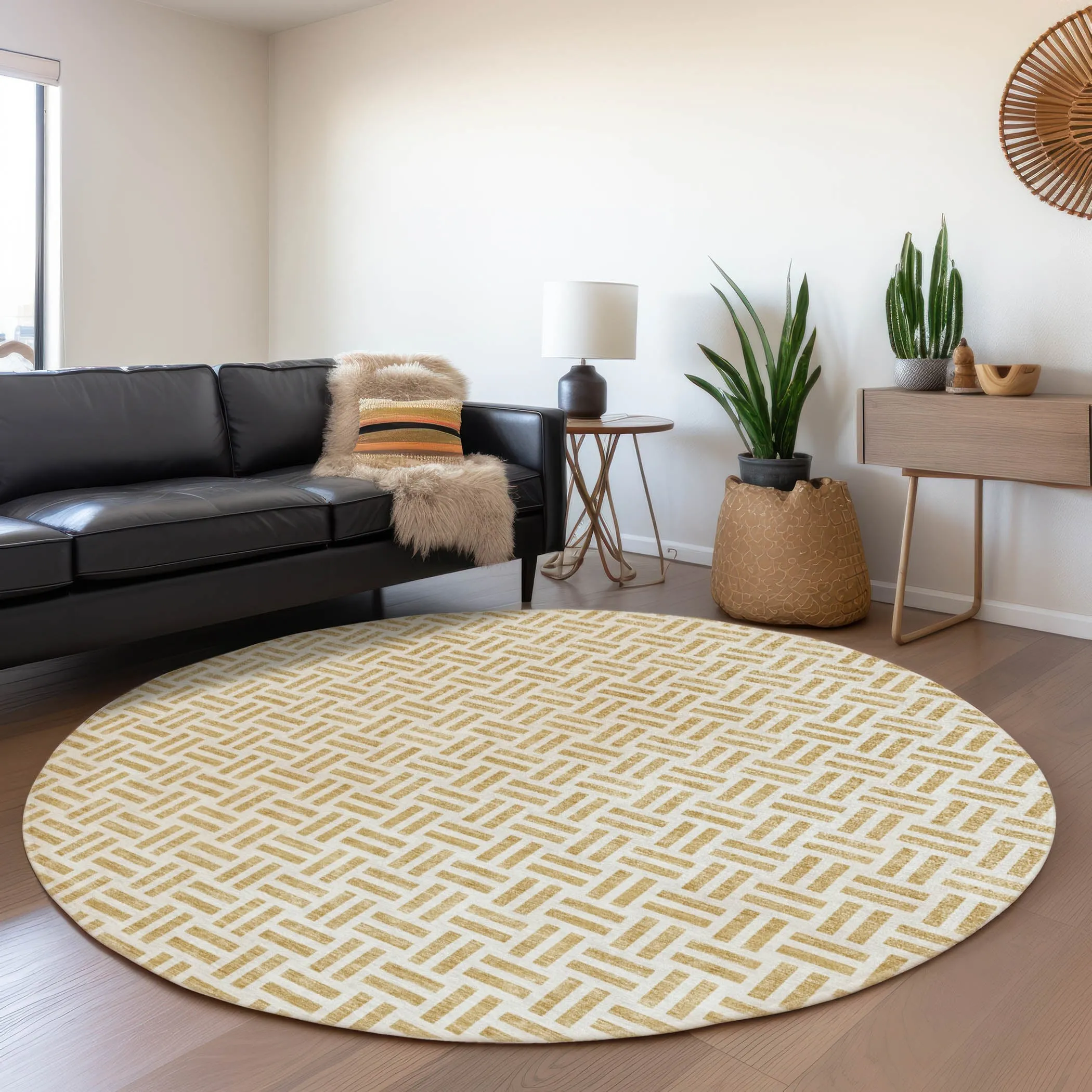 Machine Washable Indoor/ Outdoor Contemporary Basketweave Chantille Rug