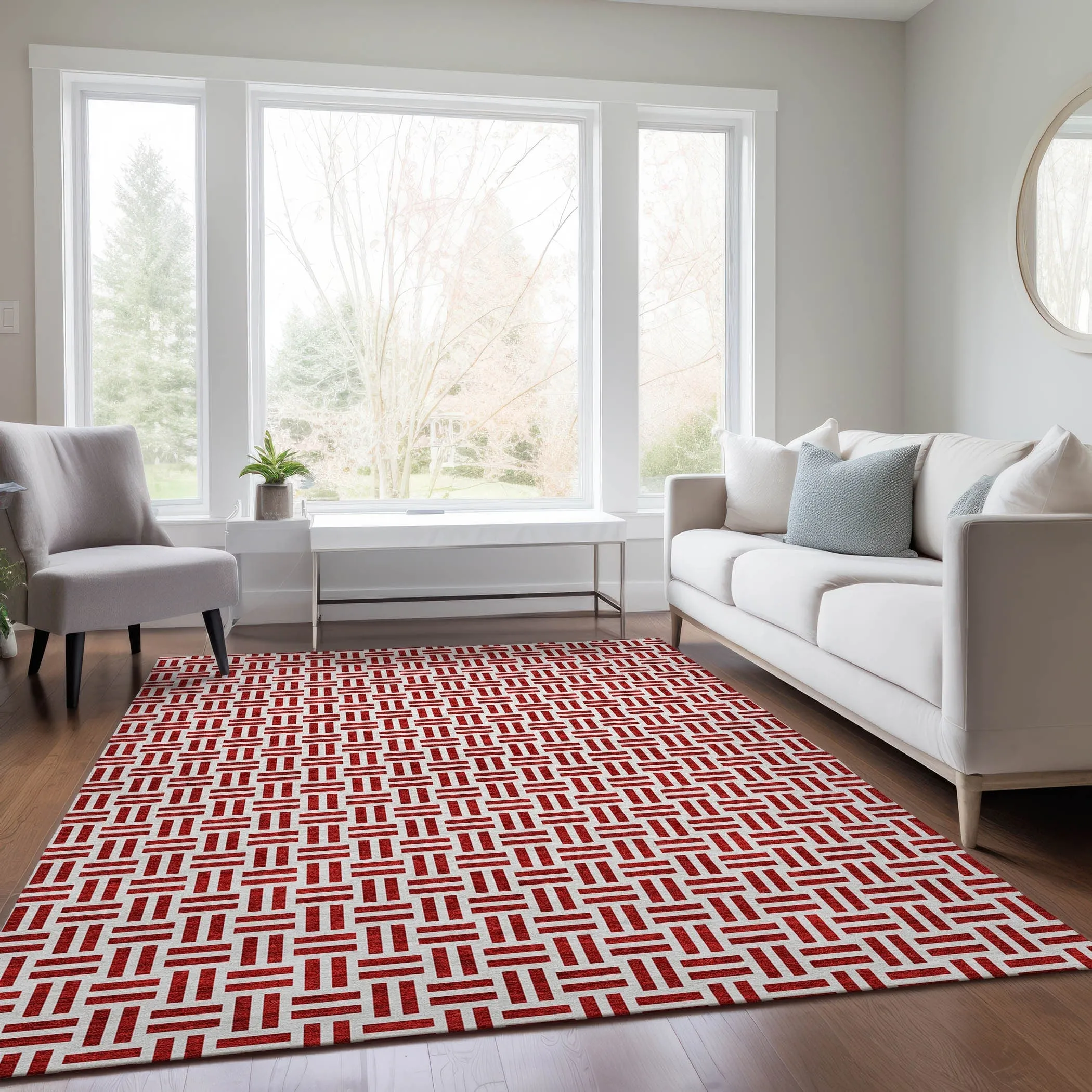 Machine Washable Indoor/ Outdoor Contemporary Basketweave Chantille Rug