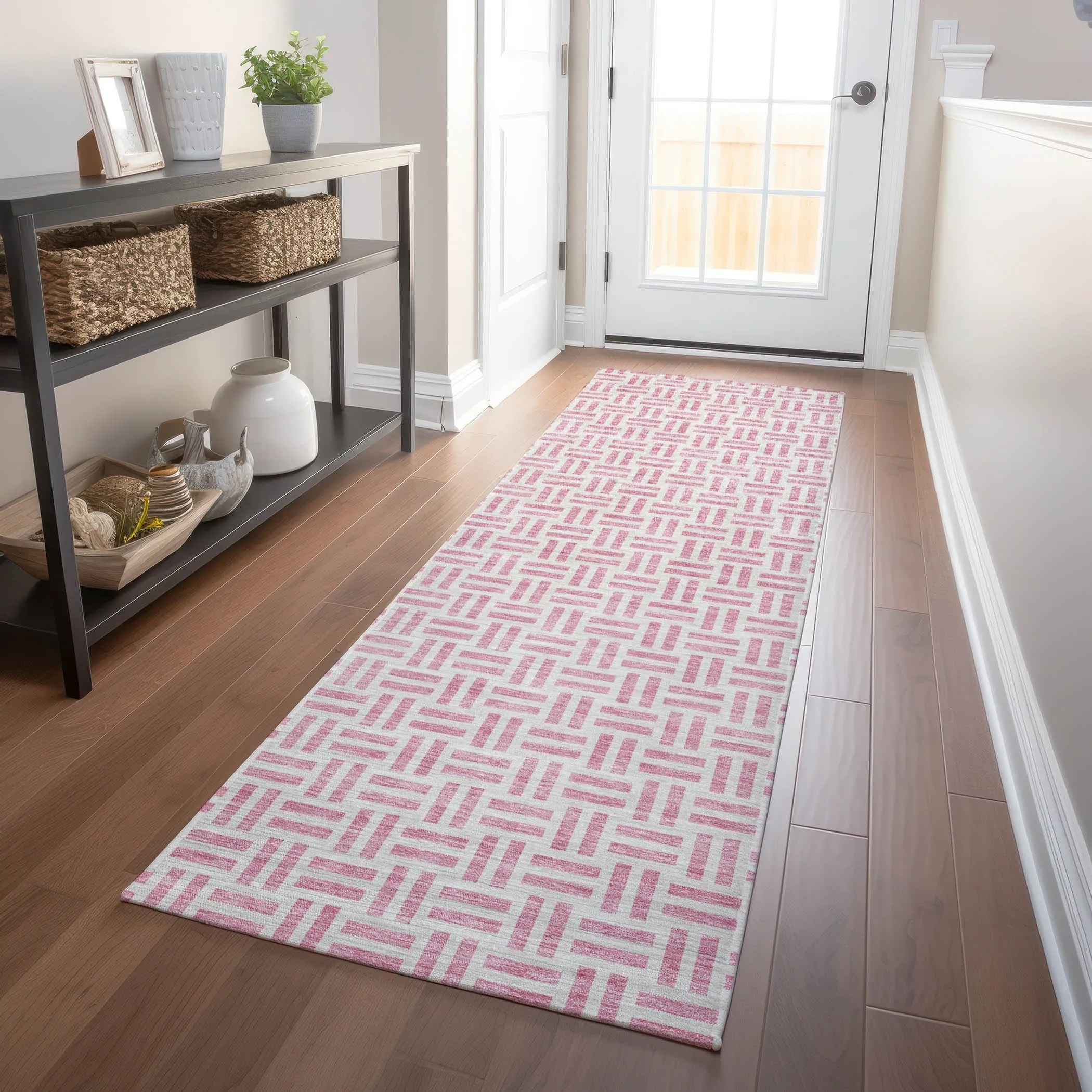 Machine Washable Indoor/ Outdoor Contemporary Basketweave Chantille Rug