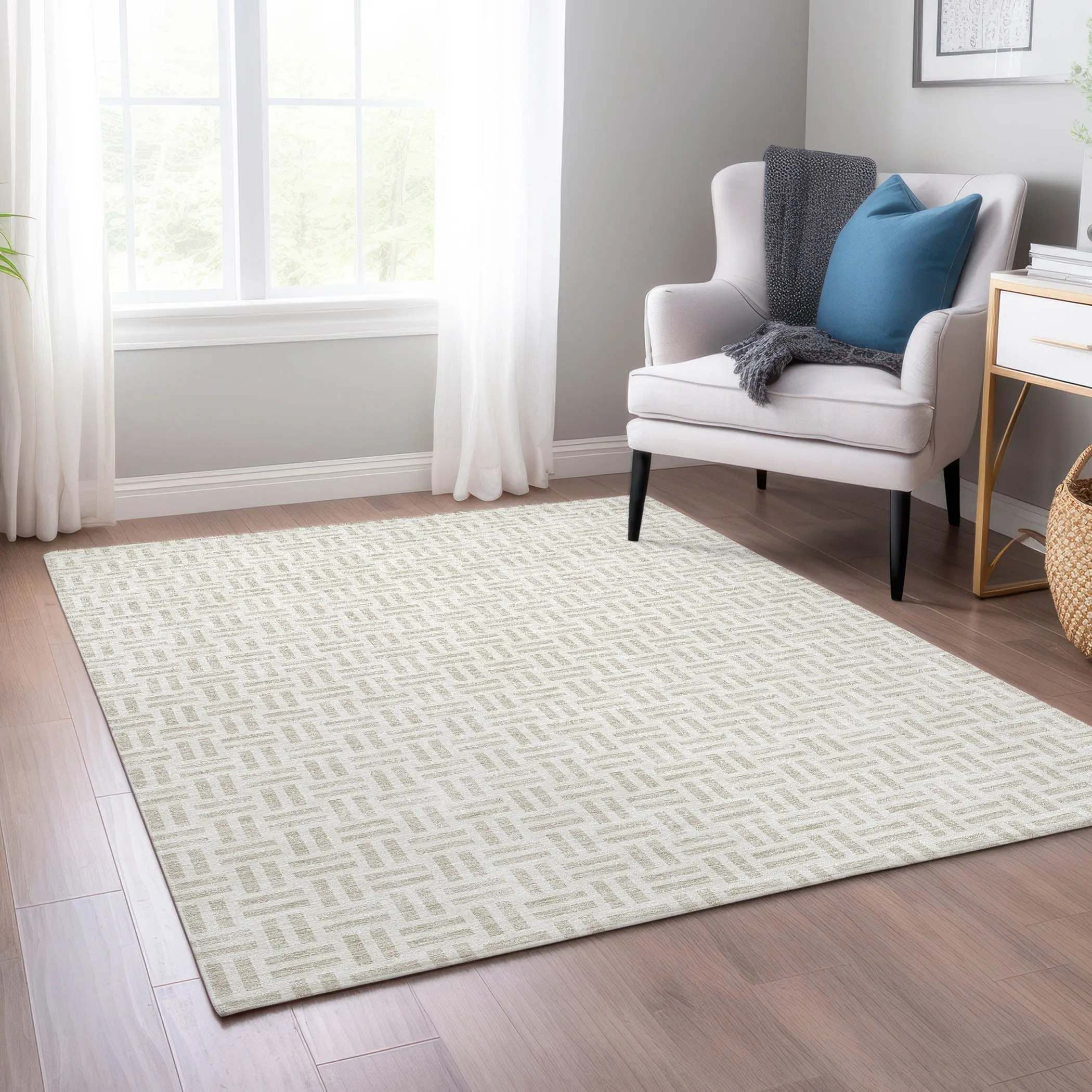 Machine Washable Indoor/ Outdoor Contemporary Basketweave Chantille Rug