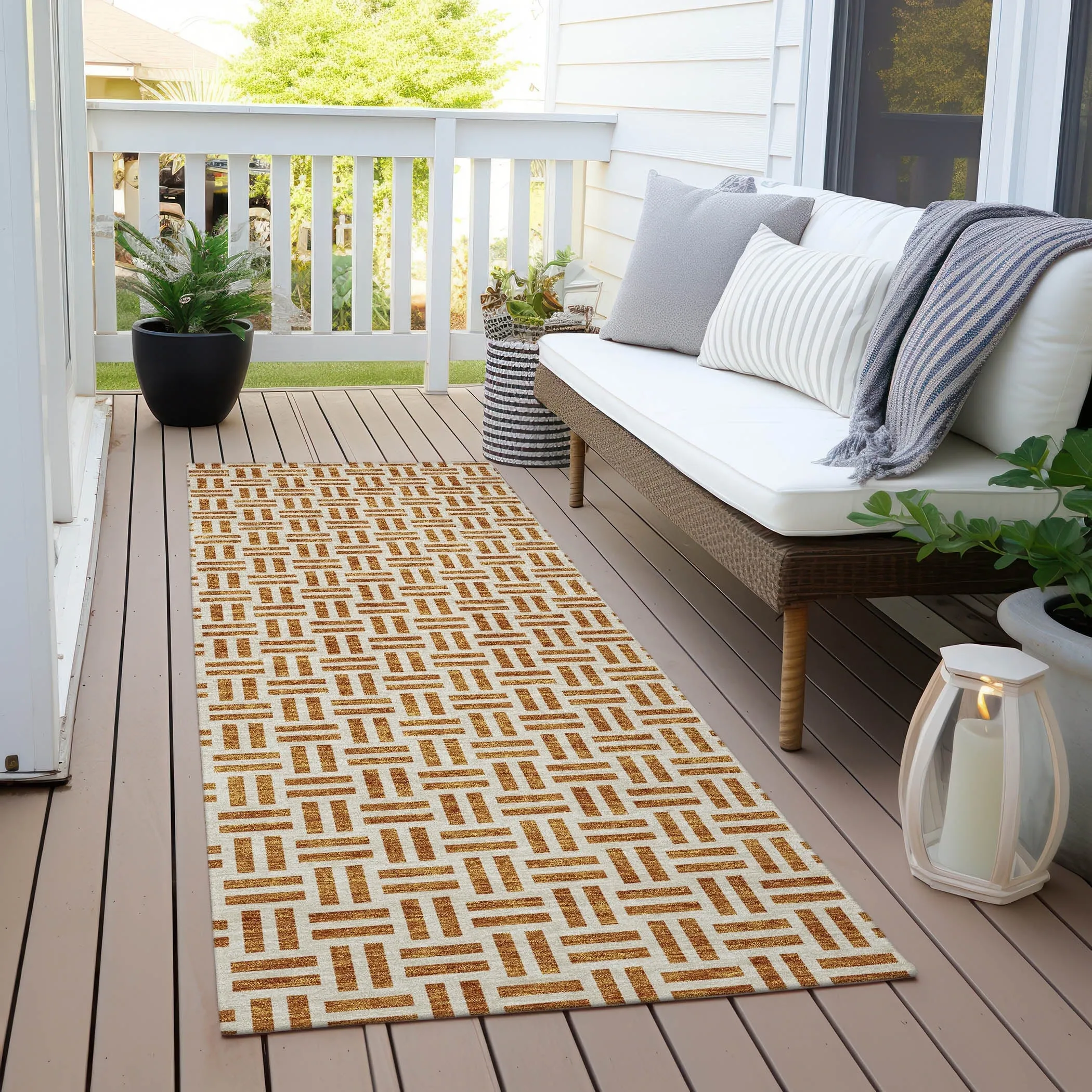 Machine Washable Indoor/ Outdoor Contemporary Basketweave Chantille Rug