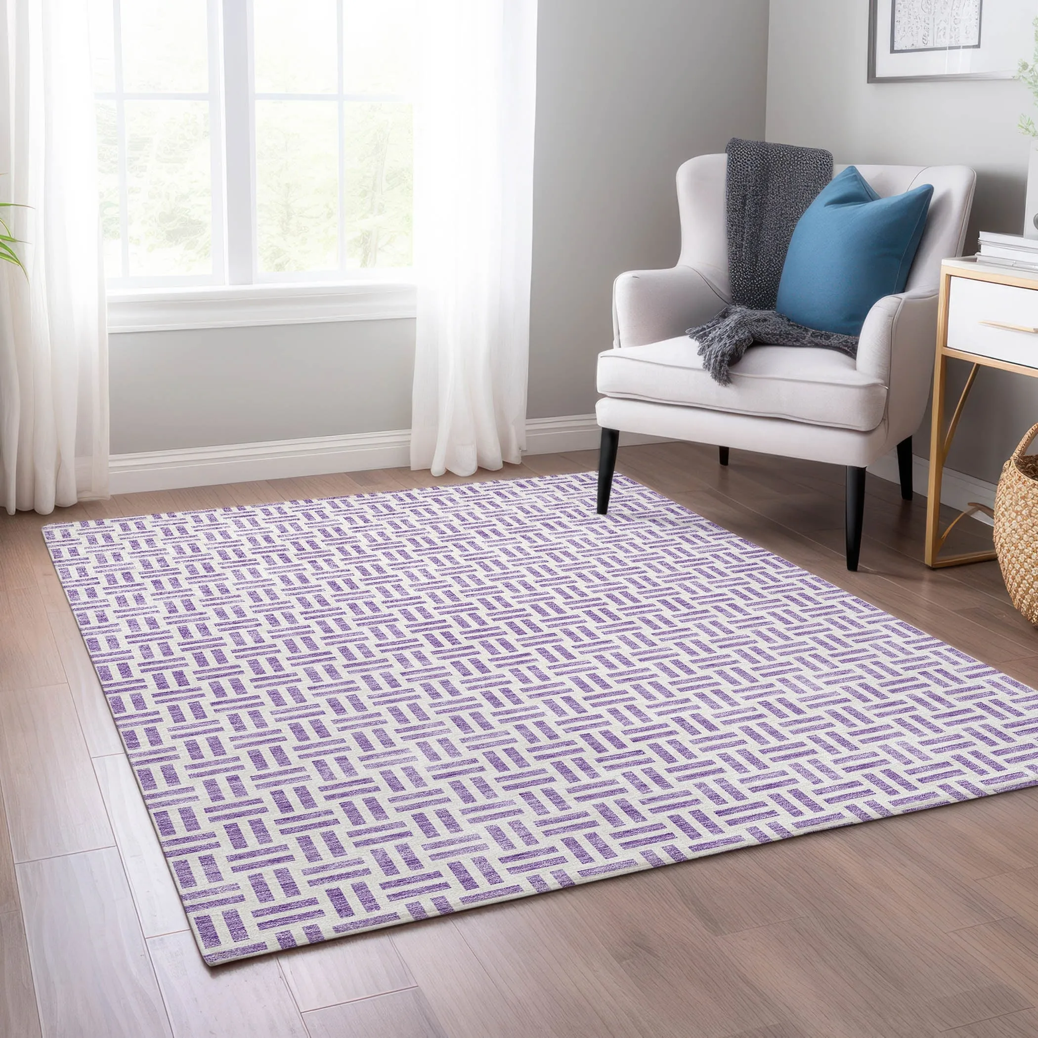 Machine Washable Indoor/ Outdoor Contemporary Basketweave Chantille Rug