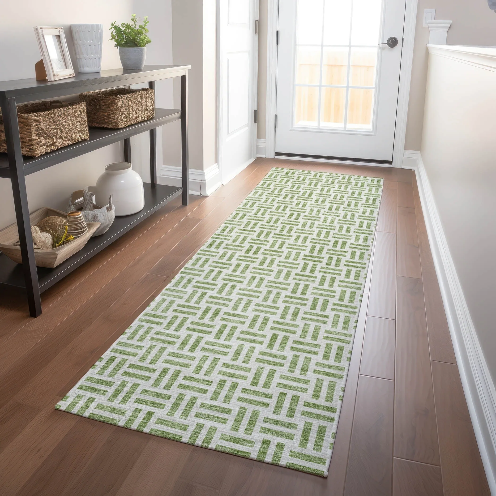 Machine Washable Indoor/ Outdoor Contemporary Basketweave Chantille Rug