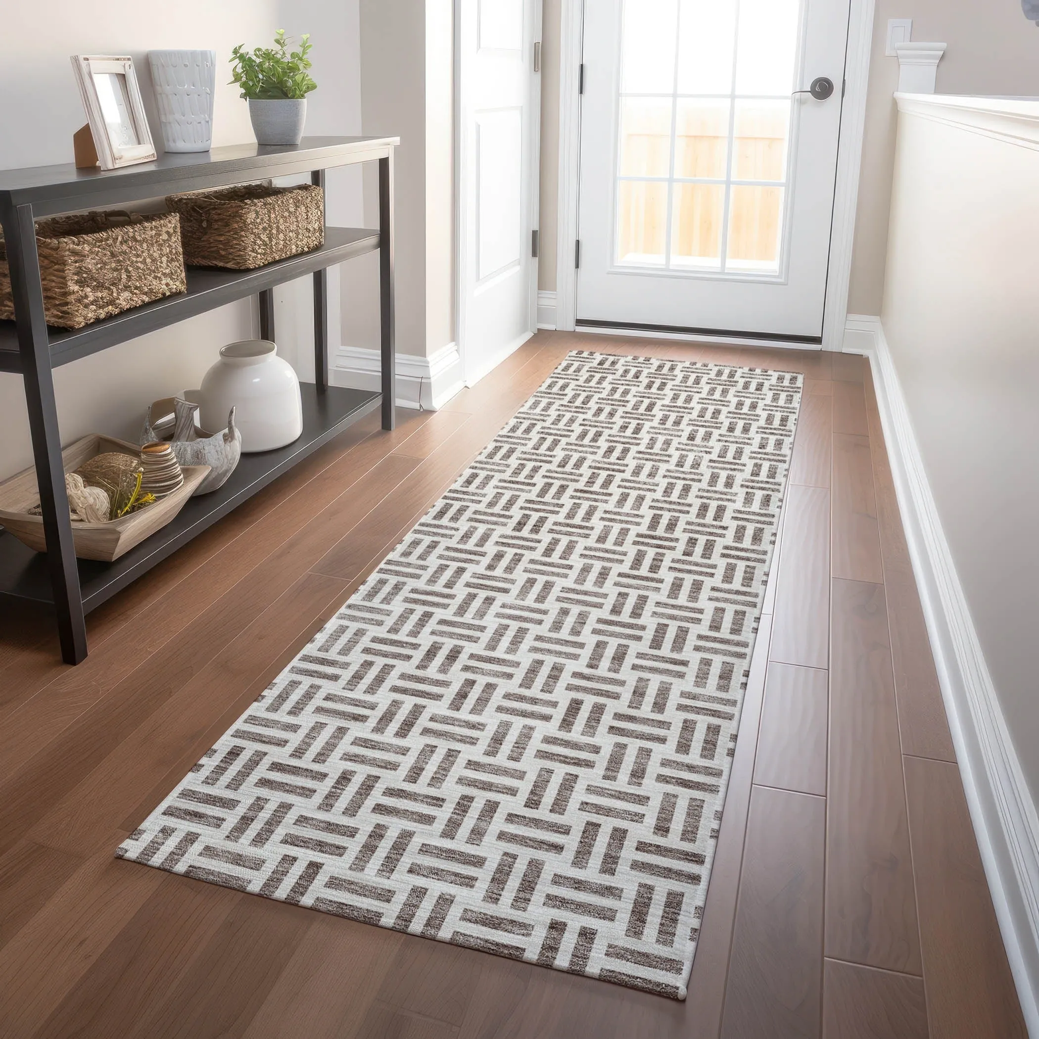 Machine Washable Indoor/ Outdoor Contemporary Basketweave Chantille Rug