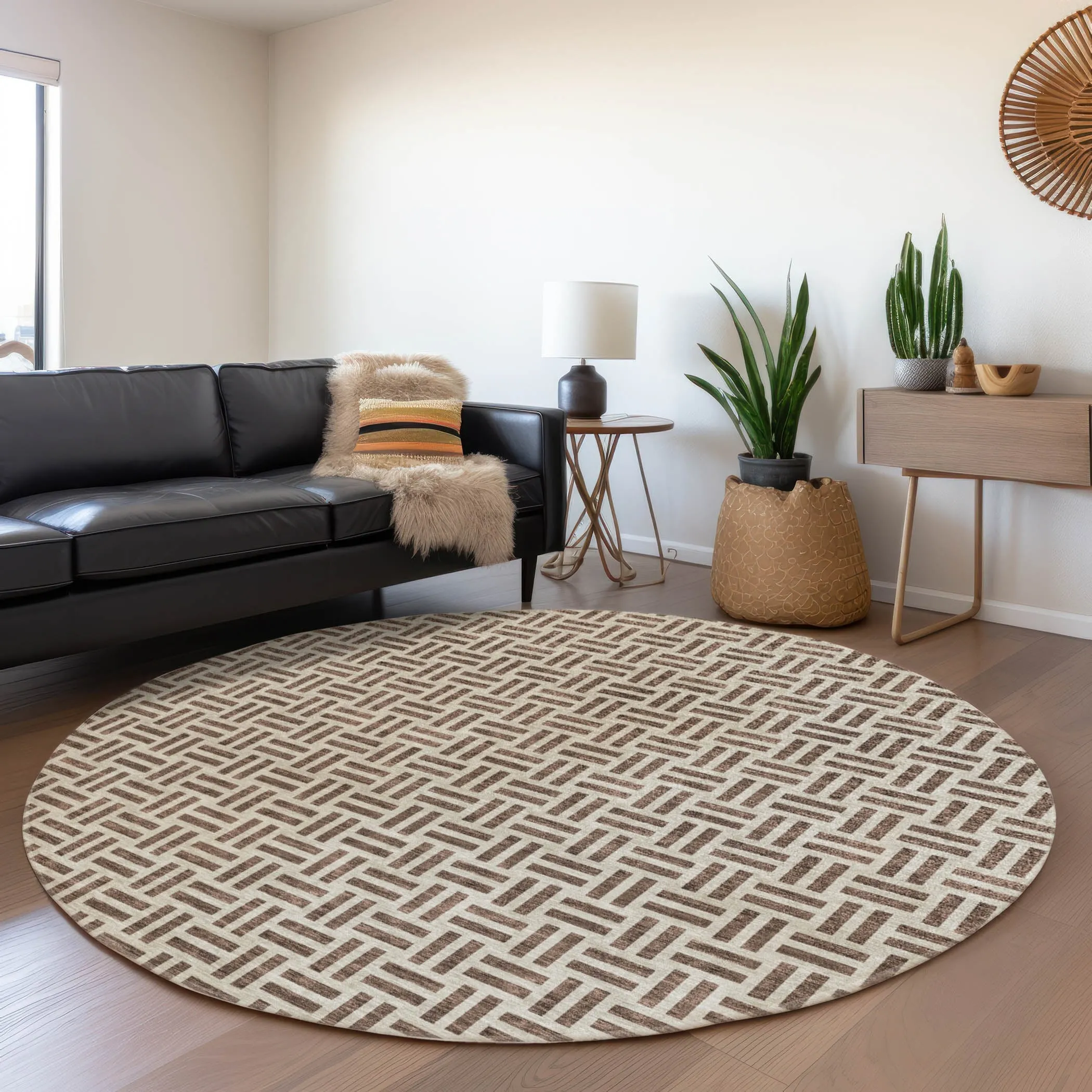 Machine Washable Indoor/ Outdoor Contemporary Basketweave Chantille Rug