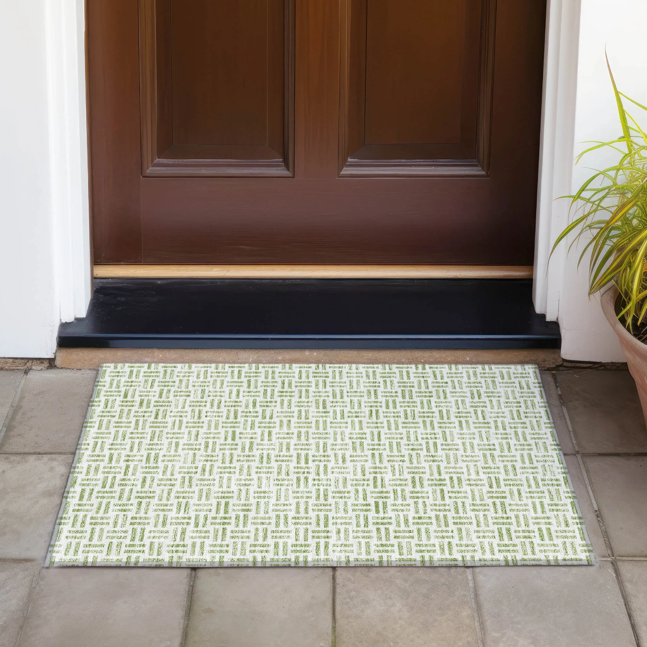 Machine Washable Indoor/ Outdoor Contemporary Basketweave Chantille Rug