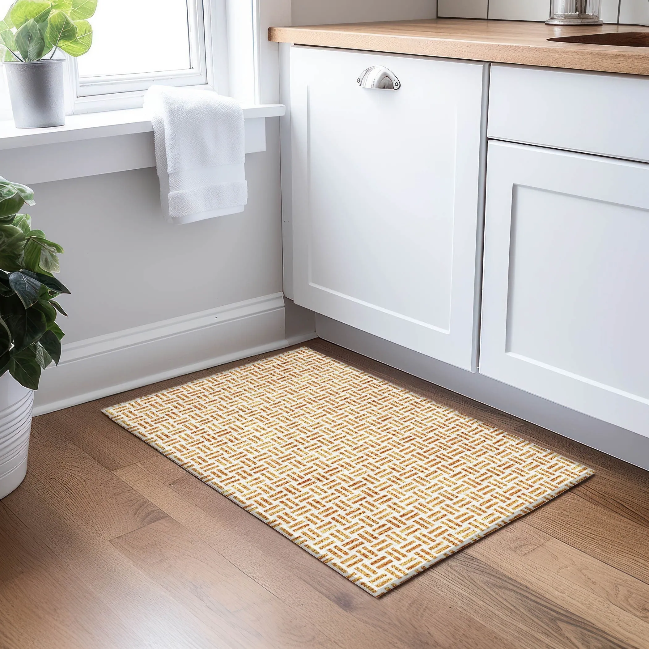 Machine Washable Indoor/ Outdoor Contemporary Basketweave Chantille Rug