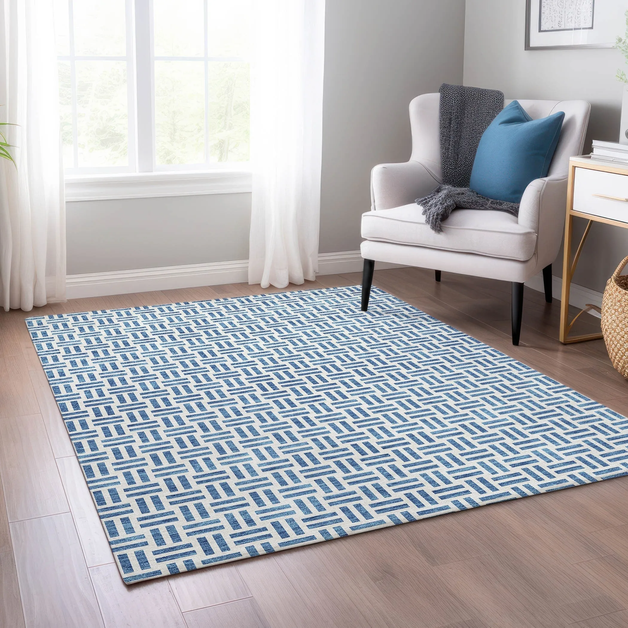 Machine Washable Indoor/ Outdoor Contemporary Basketweave Chantille Rug