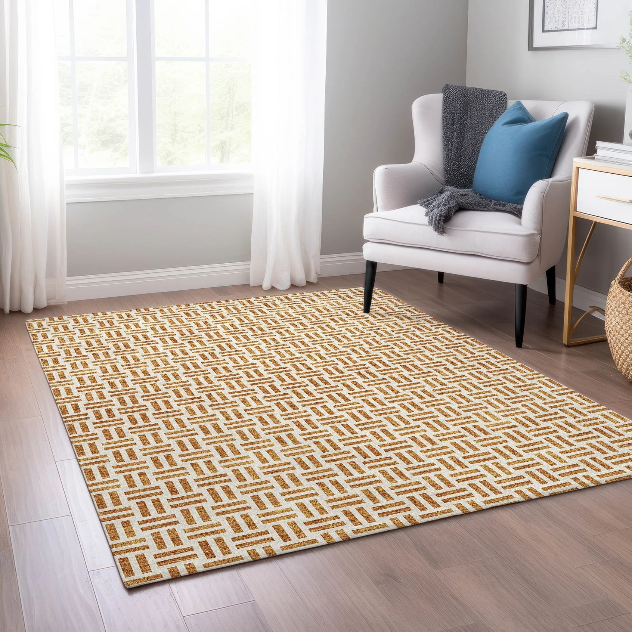 Machine Washable Indoor/ Outdoor Contemporary Basketweave Chantille Rug