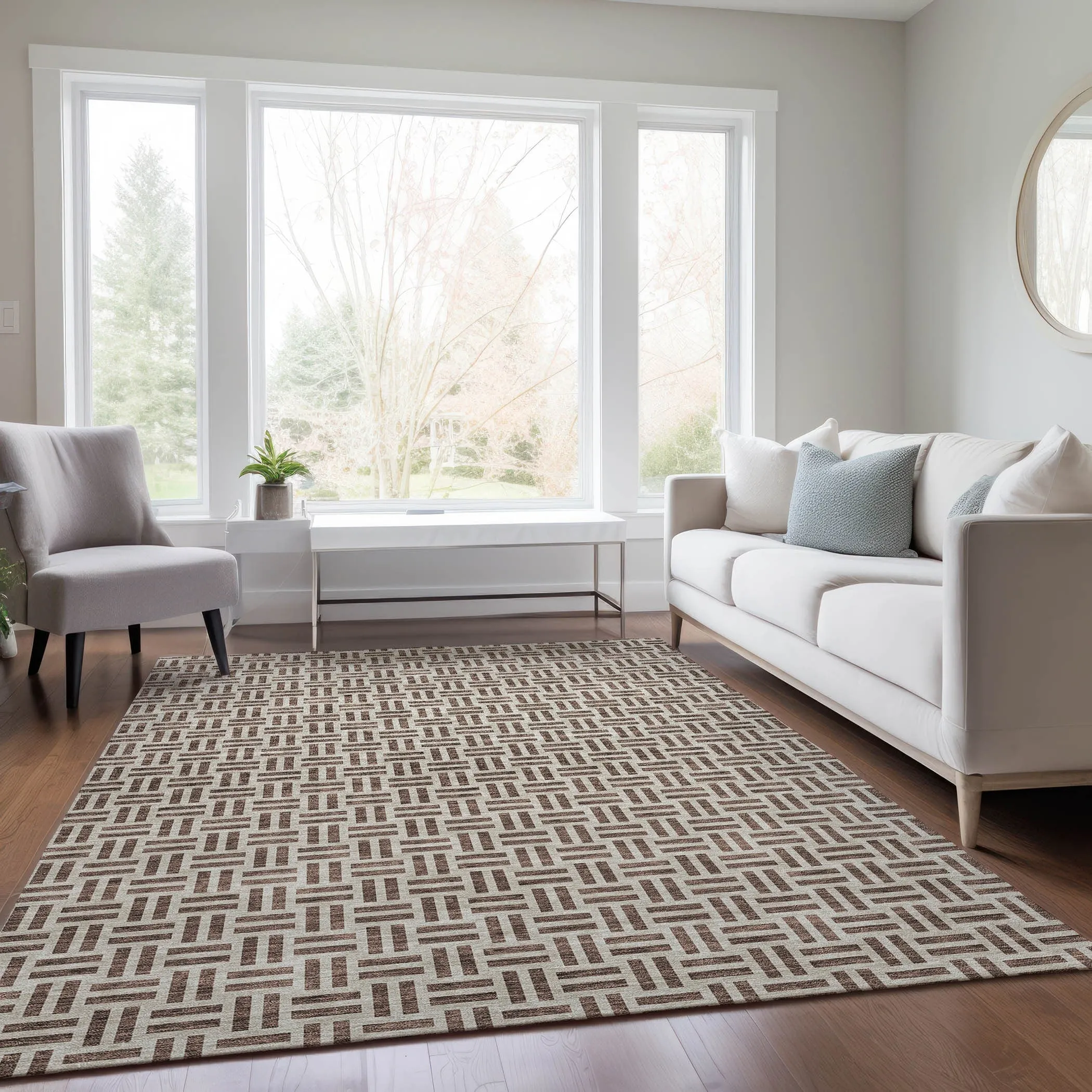 Machine Washable Indoor/ Outdoor Contemporary Basketweave Chantille Rug