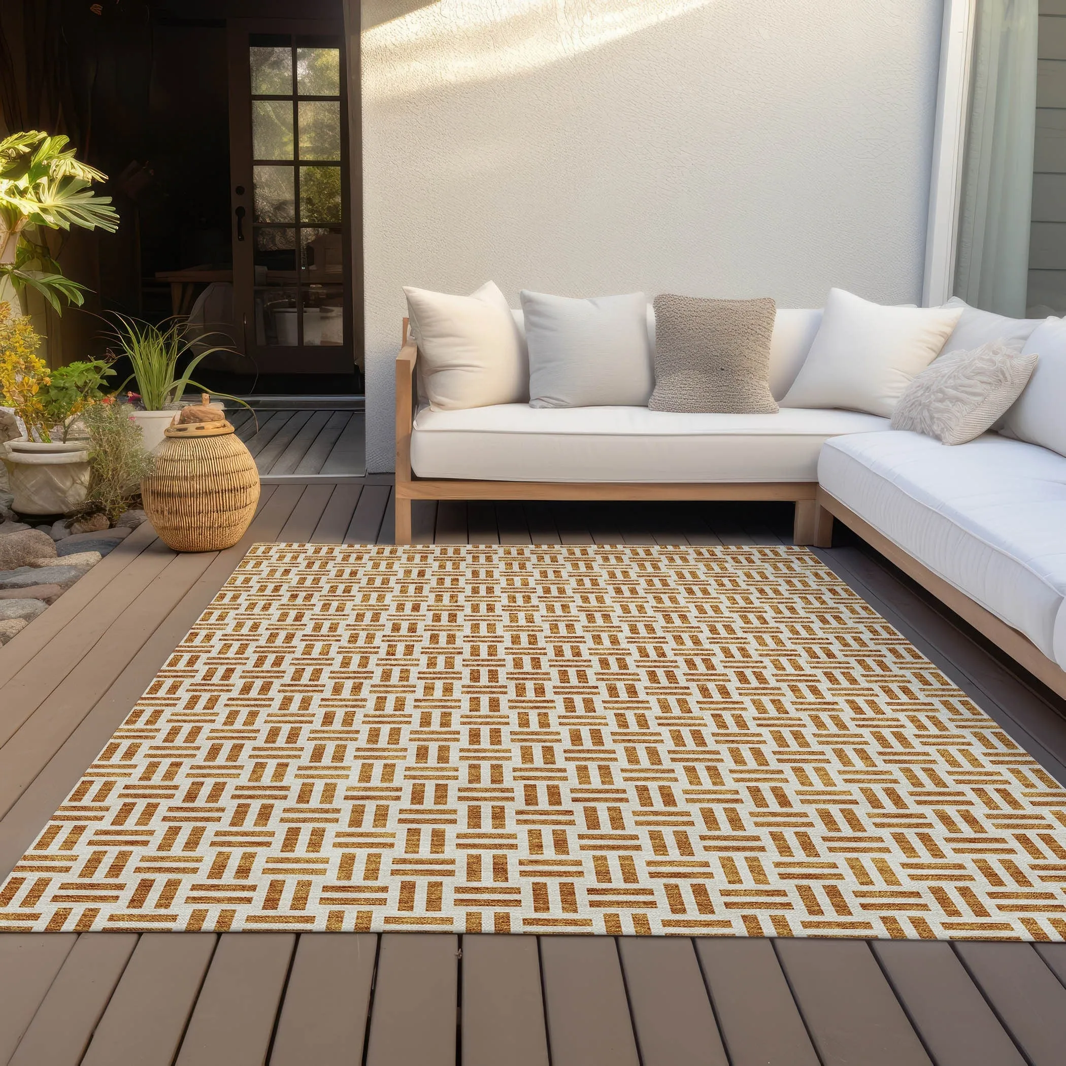 Machine Washable Indoor/ Outdoor Contemporary Basketweave Chantille Rug
