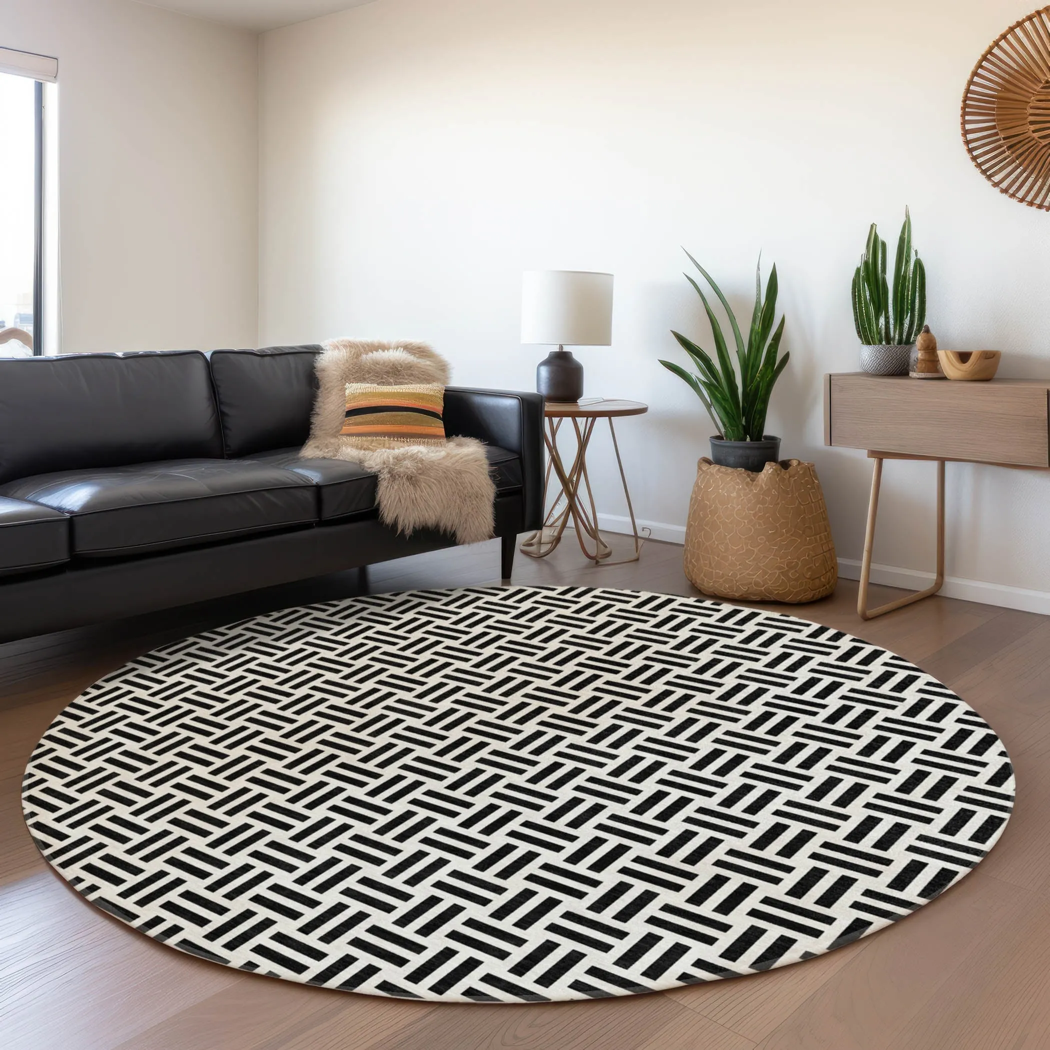 Machine Washable Indoor/ Outdoor Contemporary Basketweave Chantille Rug