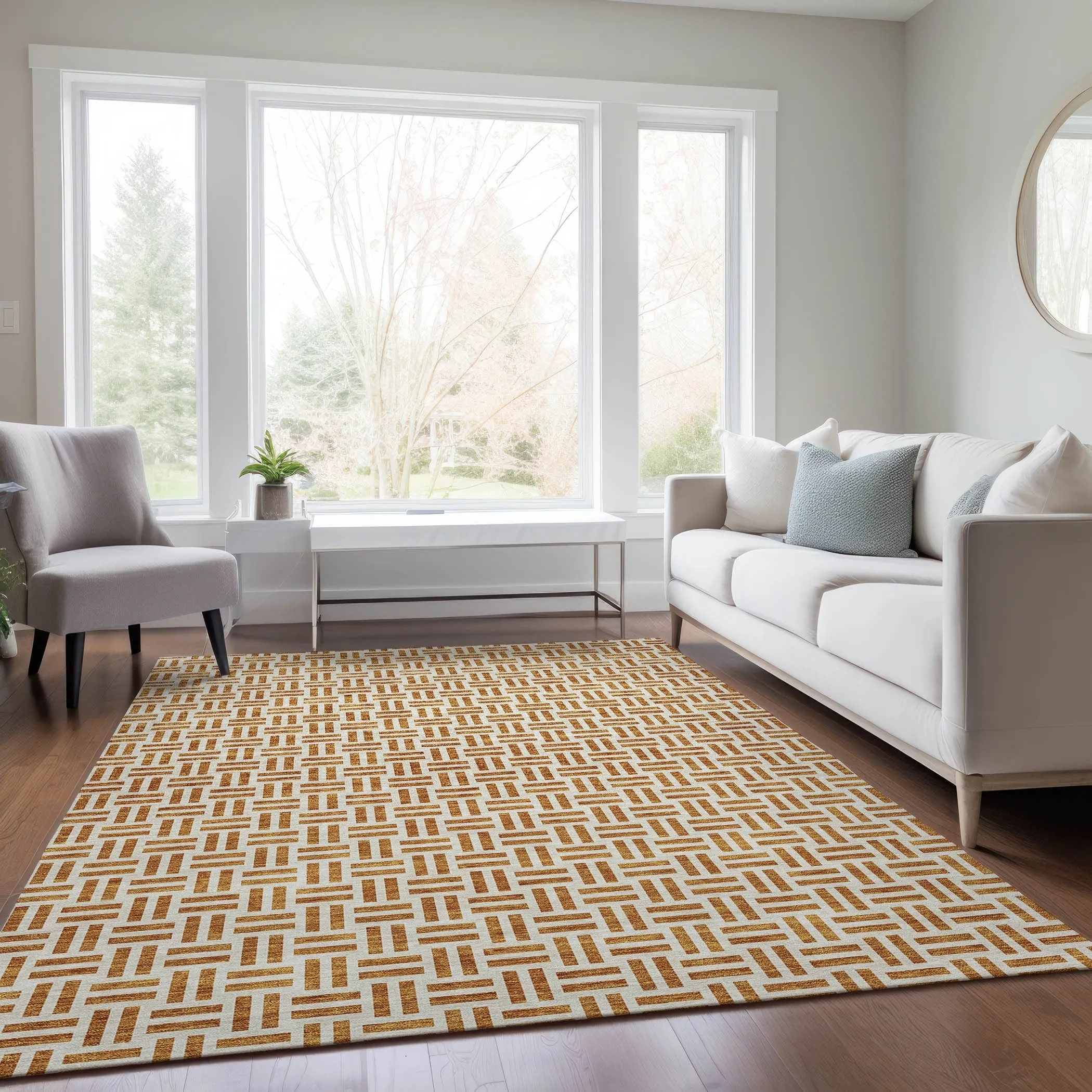 Machine Washable Indoor/ Outdoor Contemporary Basketweave Chantille Rug