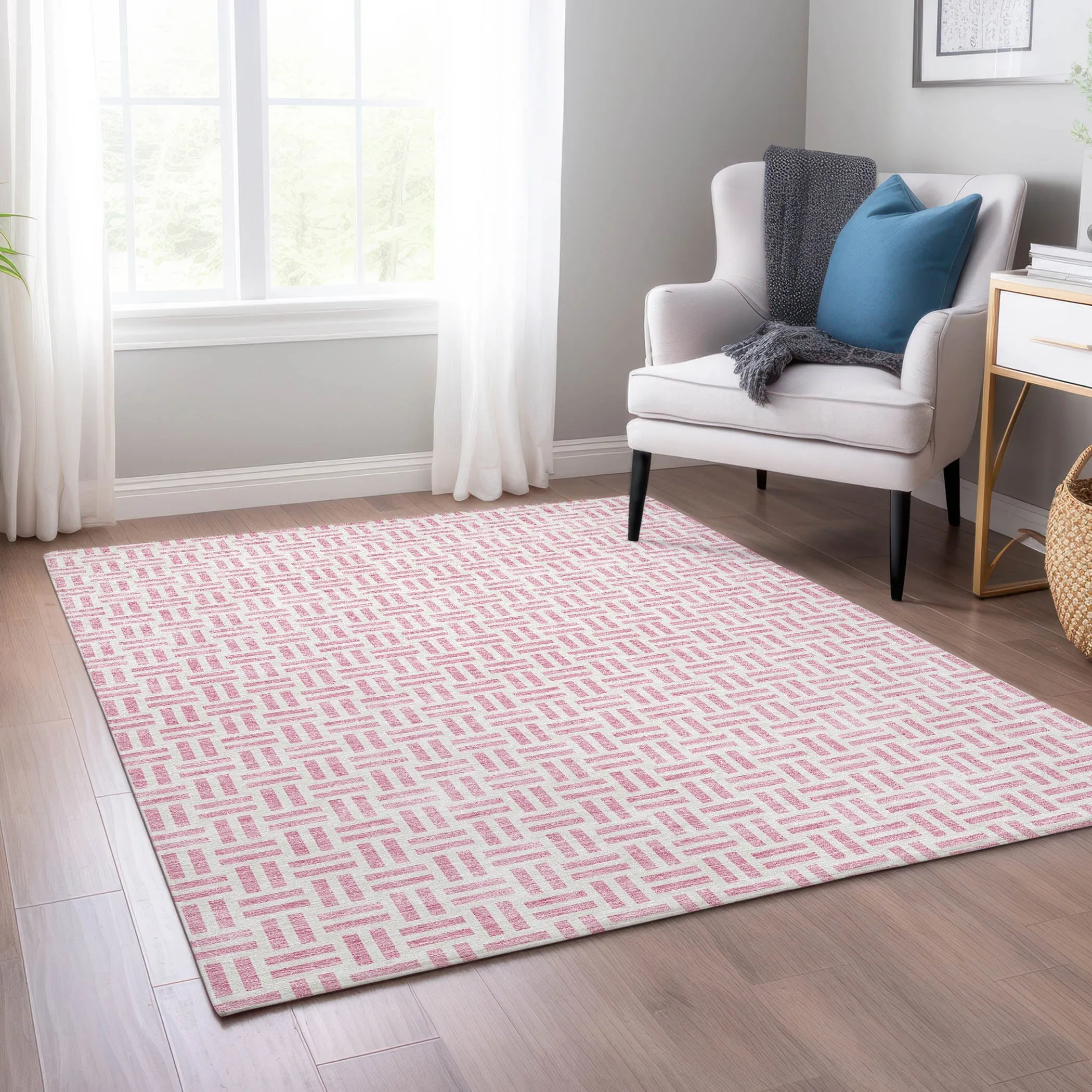 Machine Washable Indoor/ Outdoor Contemporary Basketweave Chantille Rug