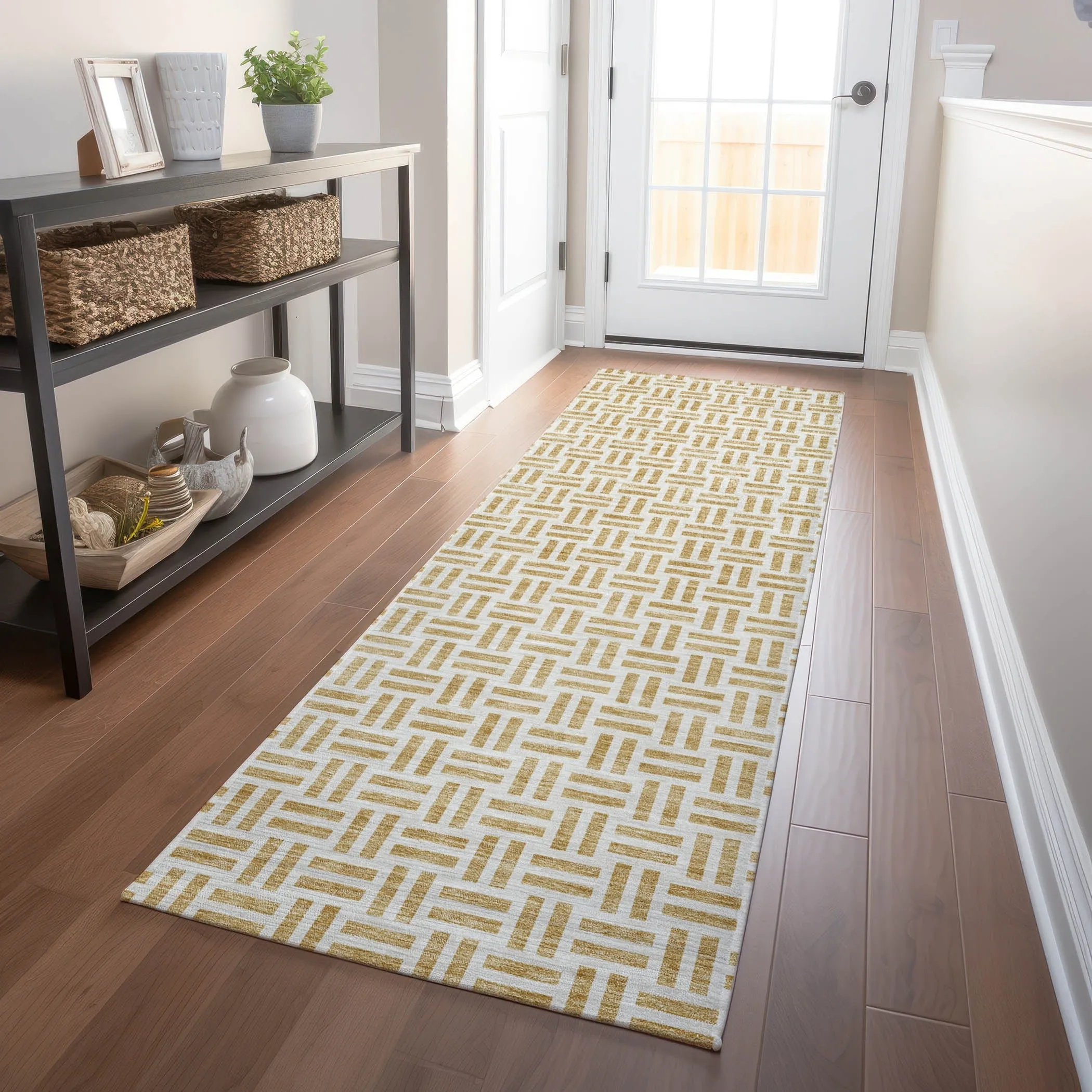 Machine Washable Indoor/ Outdoor Contemporary Basketweave Chantille Rug
