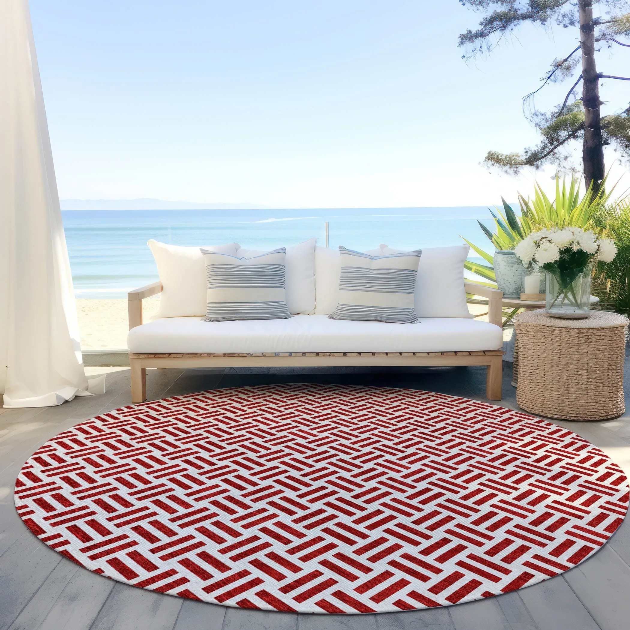 Machine Washable Indoor/ Outdoor Contemporary Basketweave Chantille Rug