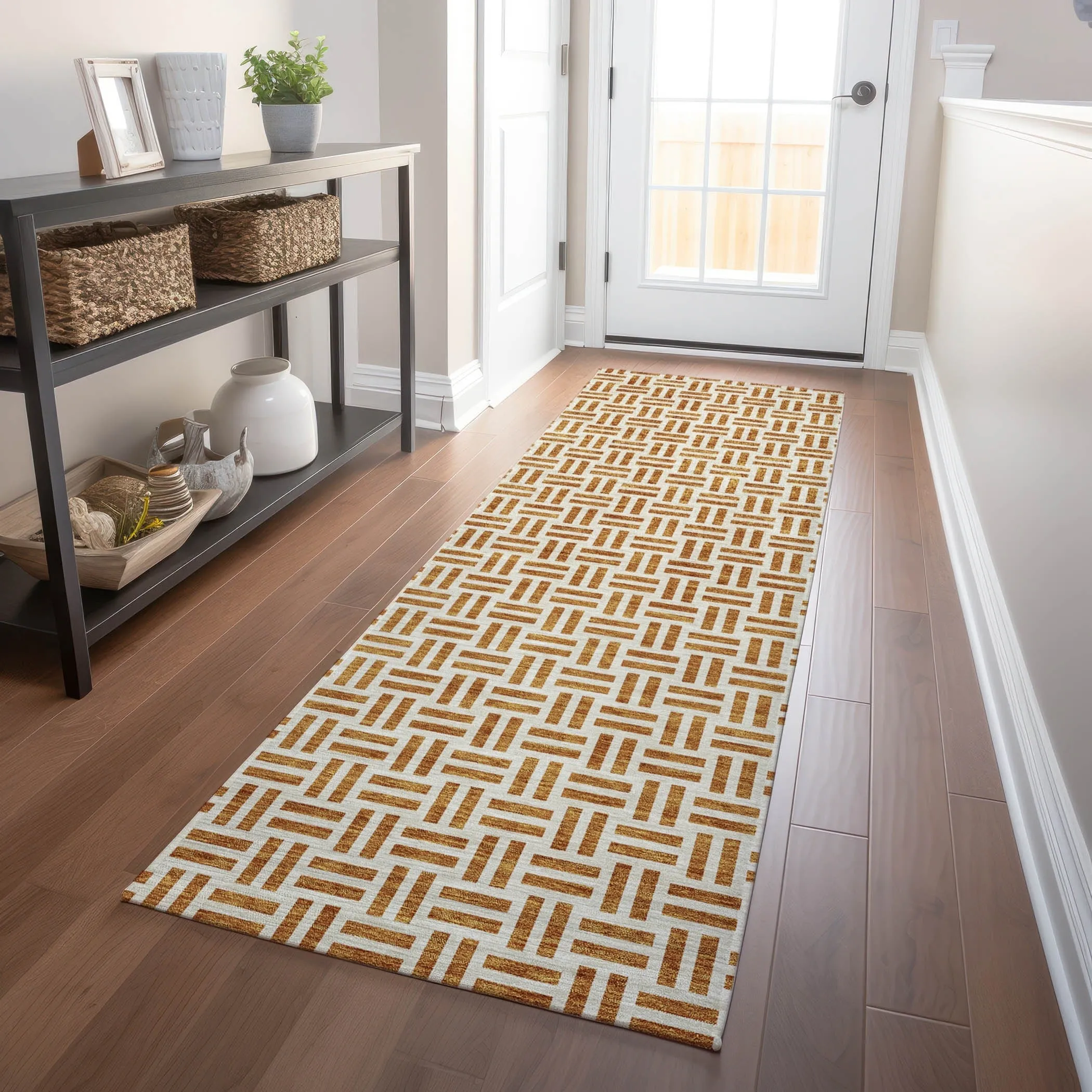Machine Washable Indoor/ Outdoor Contemporary Basketweave Chantille Rug