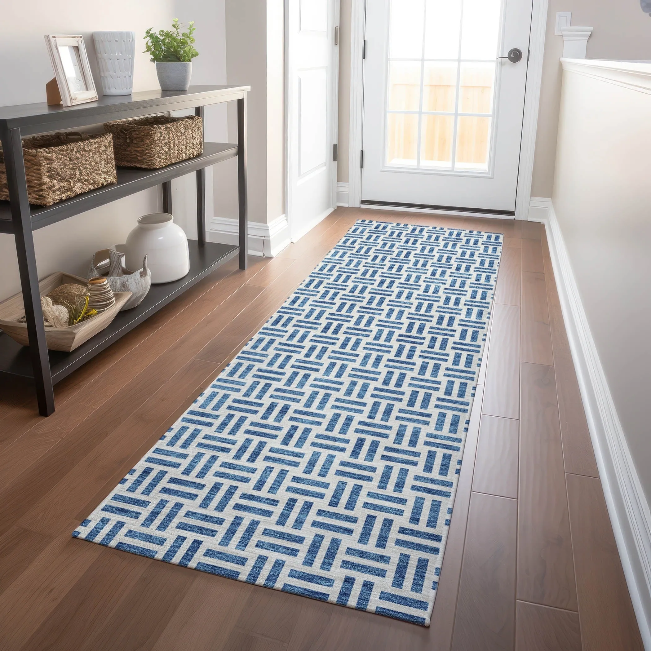 Machine Washable Indoor/ Outdoor Contemporary Basketweave Chantille Rug