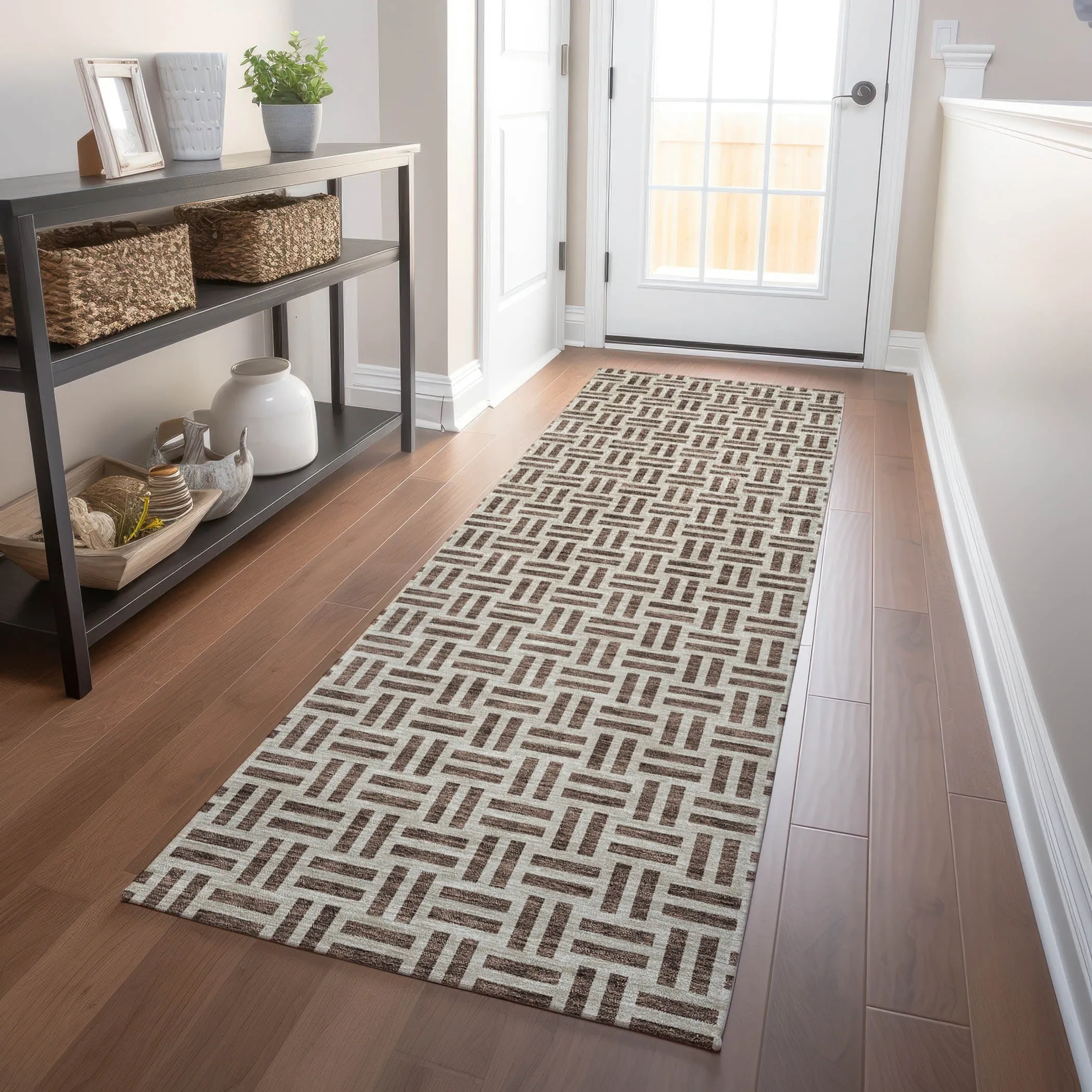 Machine Washable Indoor/ Outdoor Contemporary Basketweave Chantille Rug