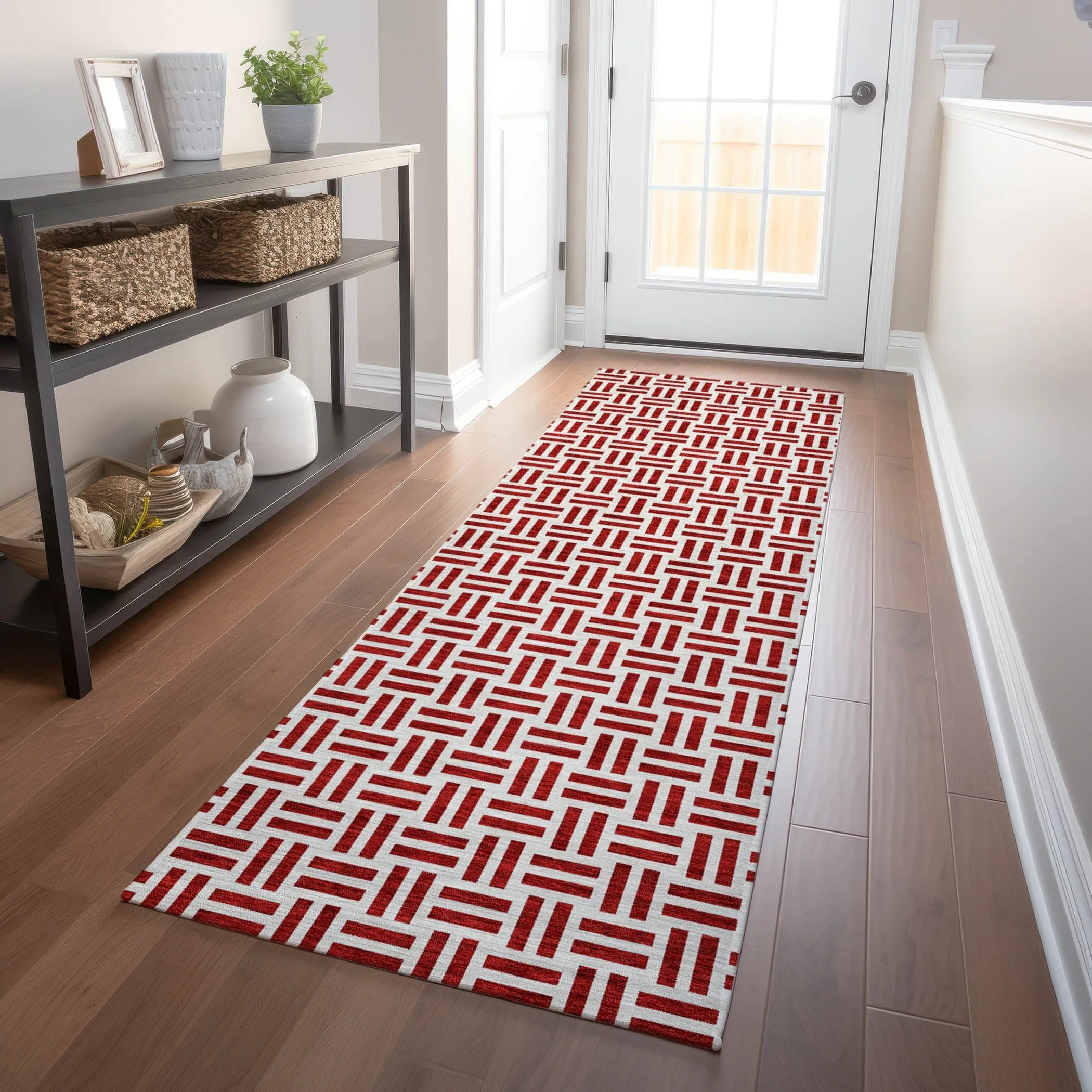 Machine Washable Indoor/ Outdoor Contemporary Basketweave Chantille Rug