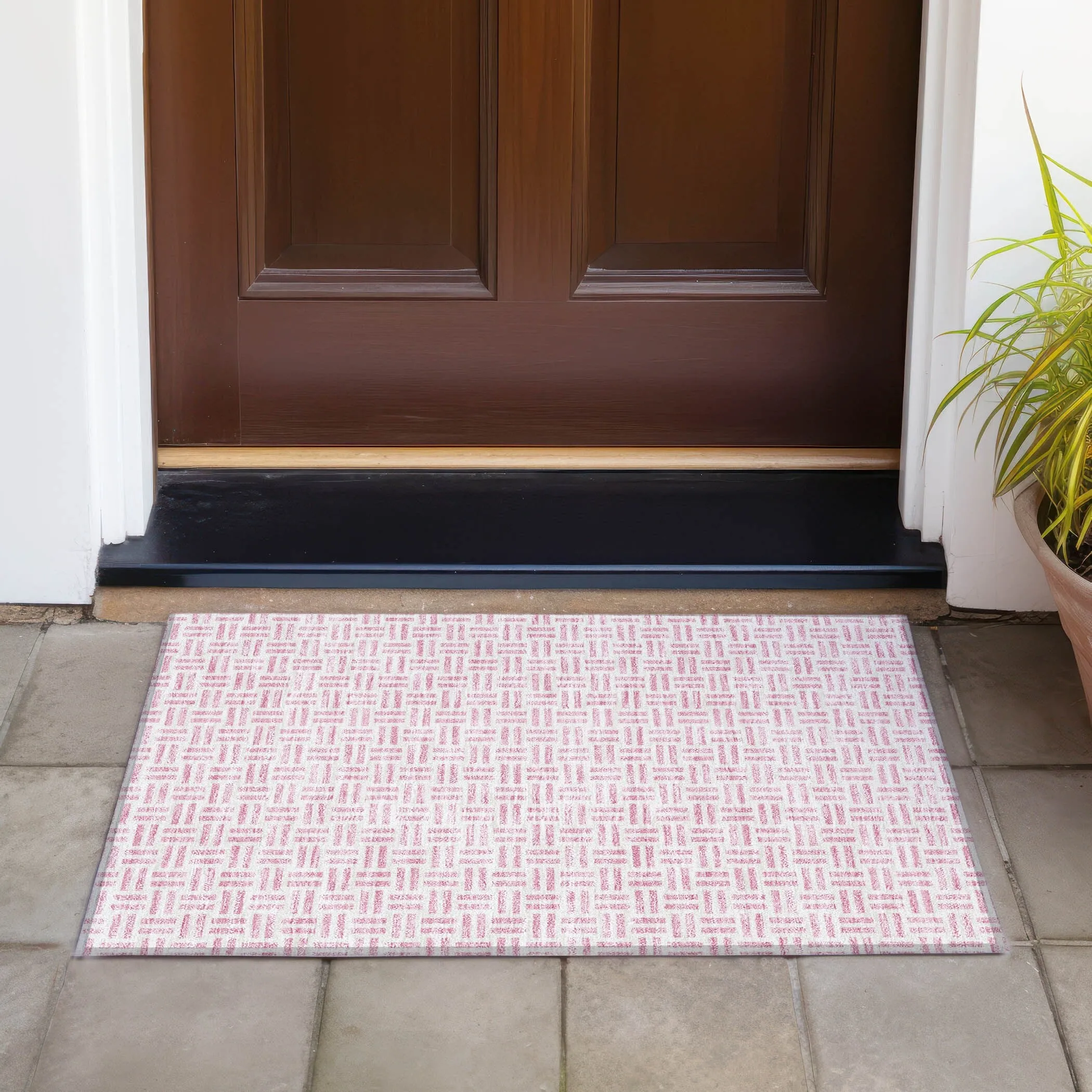 Machine Washable Indoor/ Outdoor Contemporary Basketweave Chantille Rug