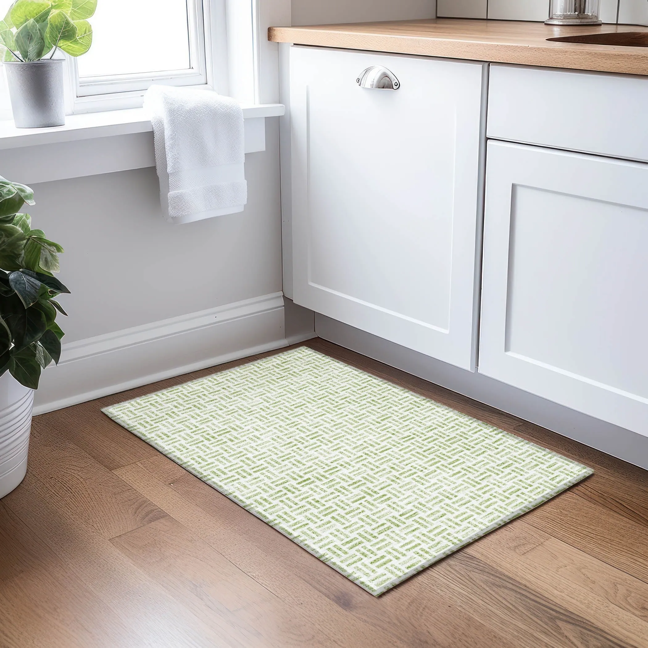 Machine Washable Indoor/ Outdoor Contemporary Basketweave Chantille Rug
