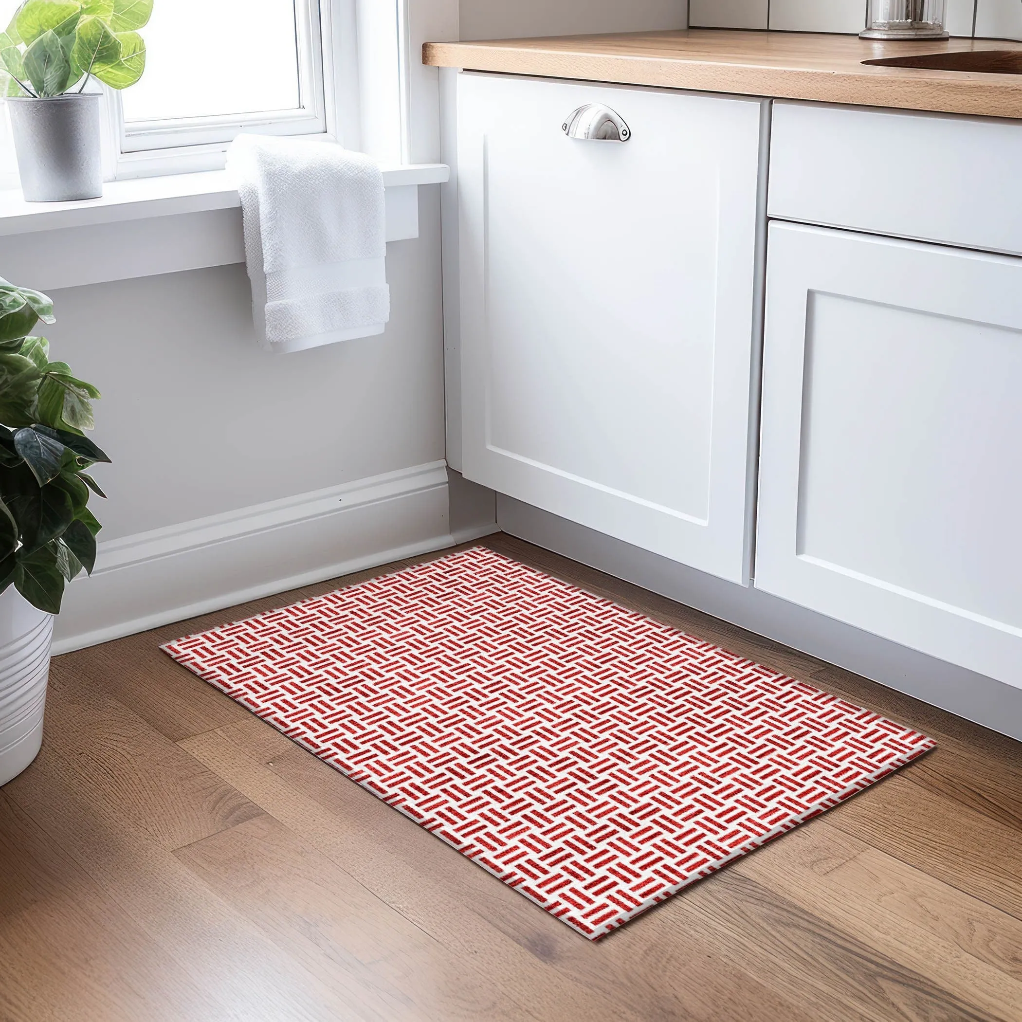 Machine Washable Indoor/ Outdoor Contemporary Basketweave Chantille Rug