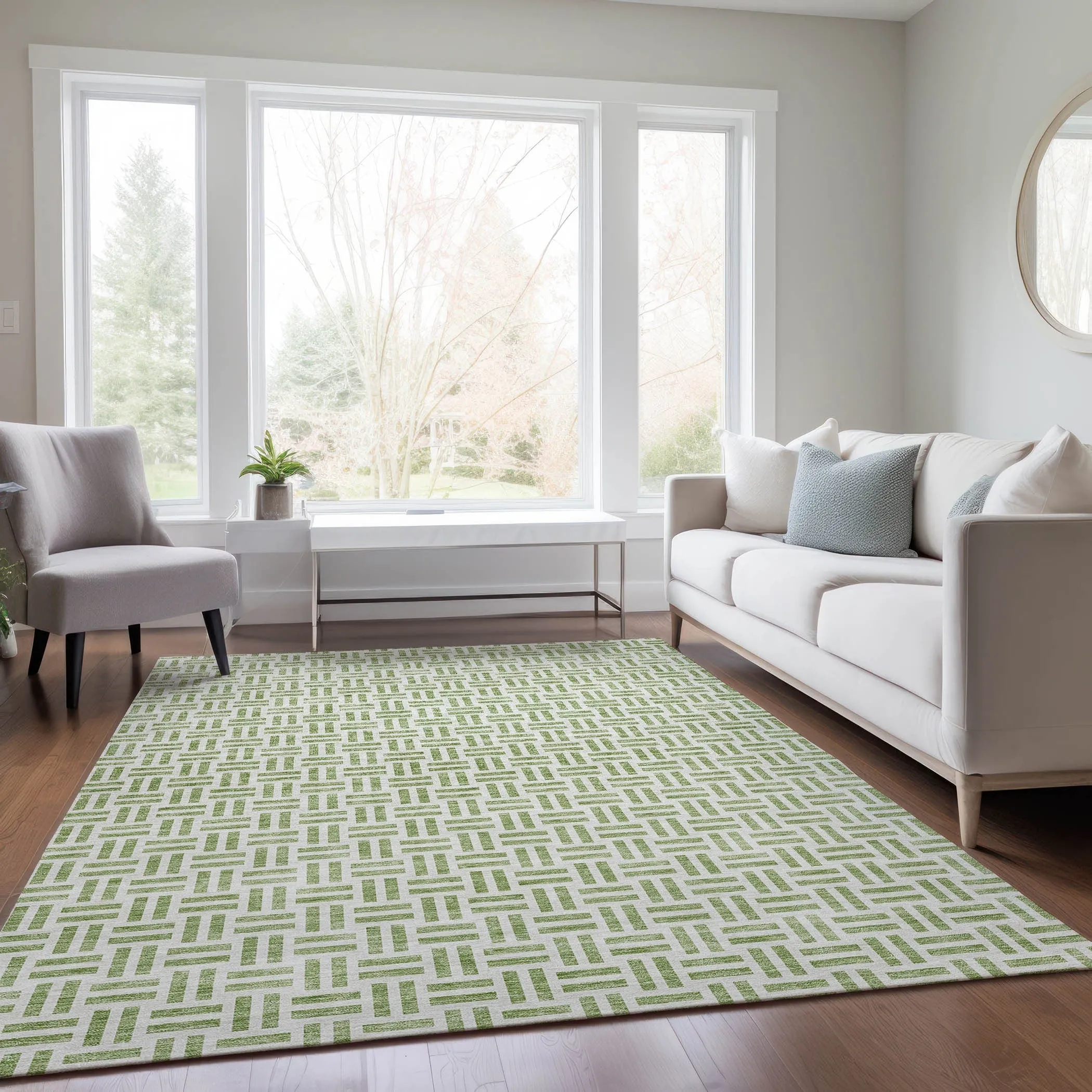 Machine Washable Indoor/ Outdoor Contemporary Basketweave Chantille Rug