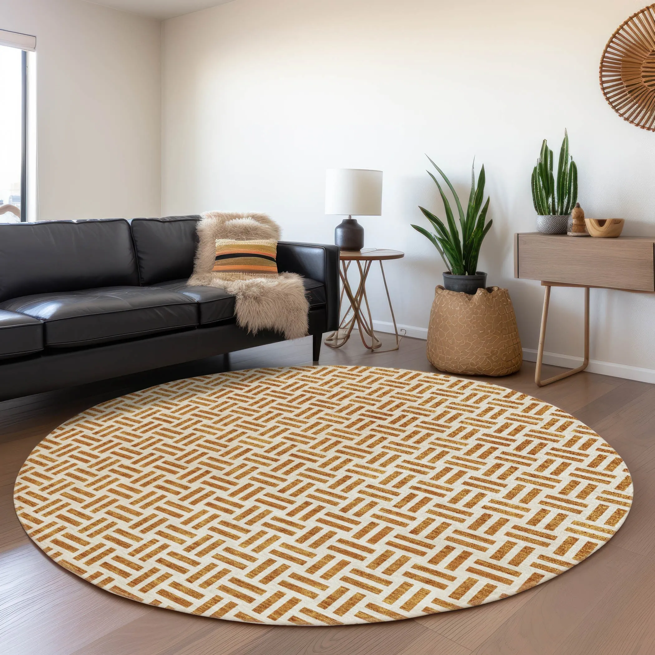 Machine Washable Indoor/ Outdoor Contemporary Basketweave Chantille Rug