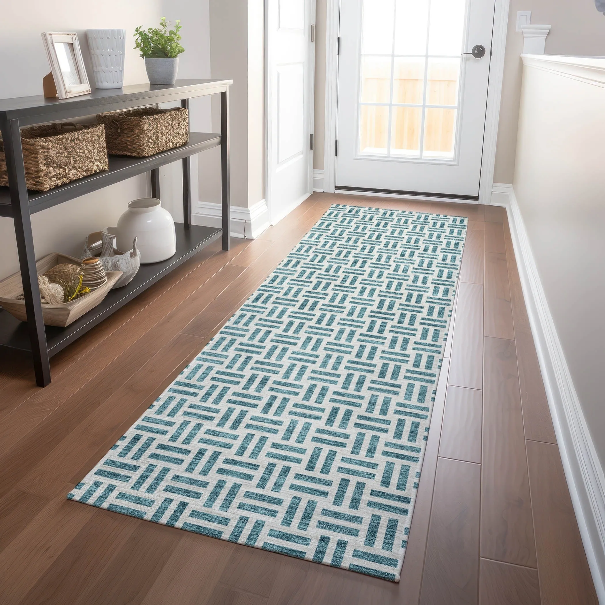 Machine Washable Indoor/ Outdoor Contemporary Basketweave Chantille Rug