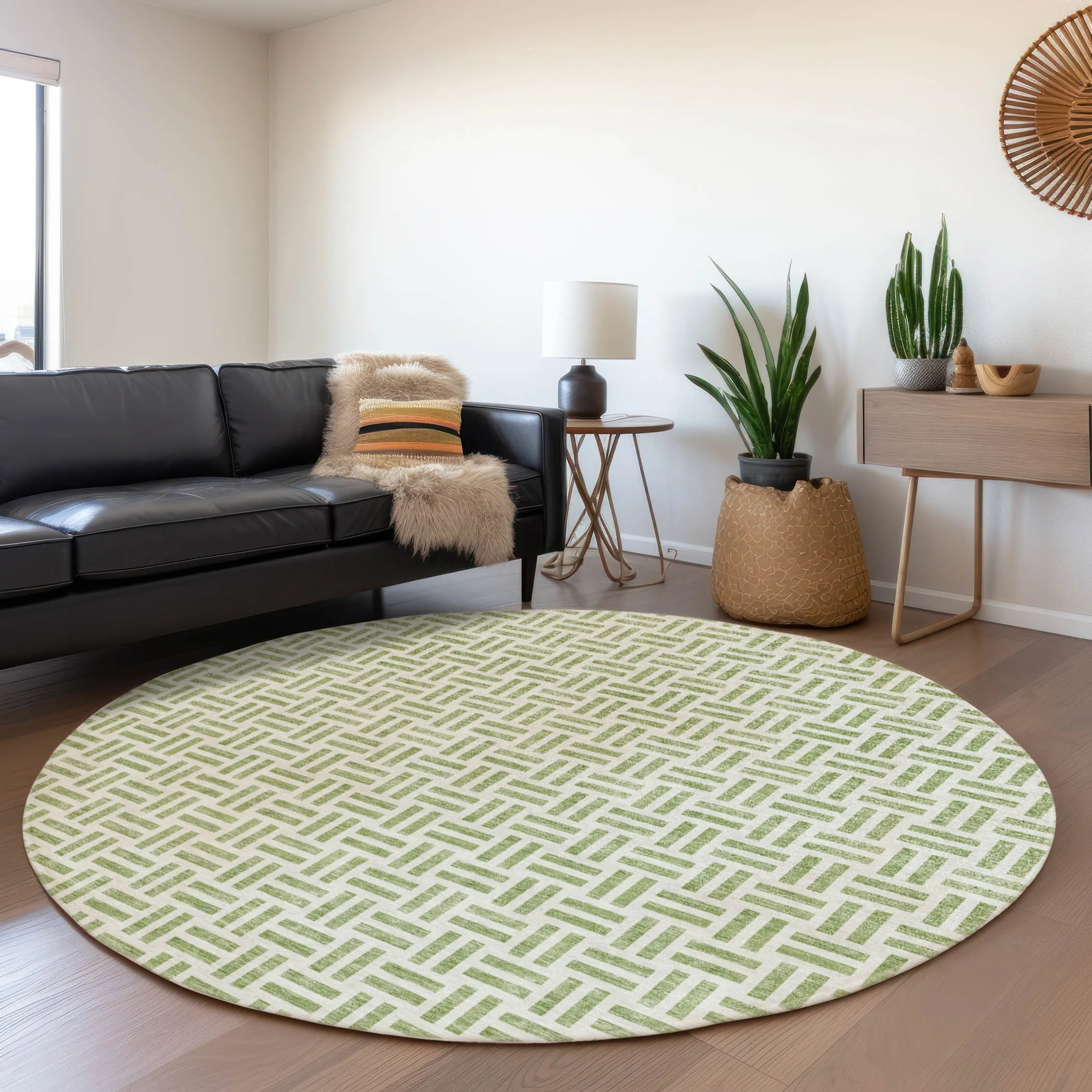 Machine Washable Indoor/ Outdoor Contemporary Basketweave Chantille Rug