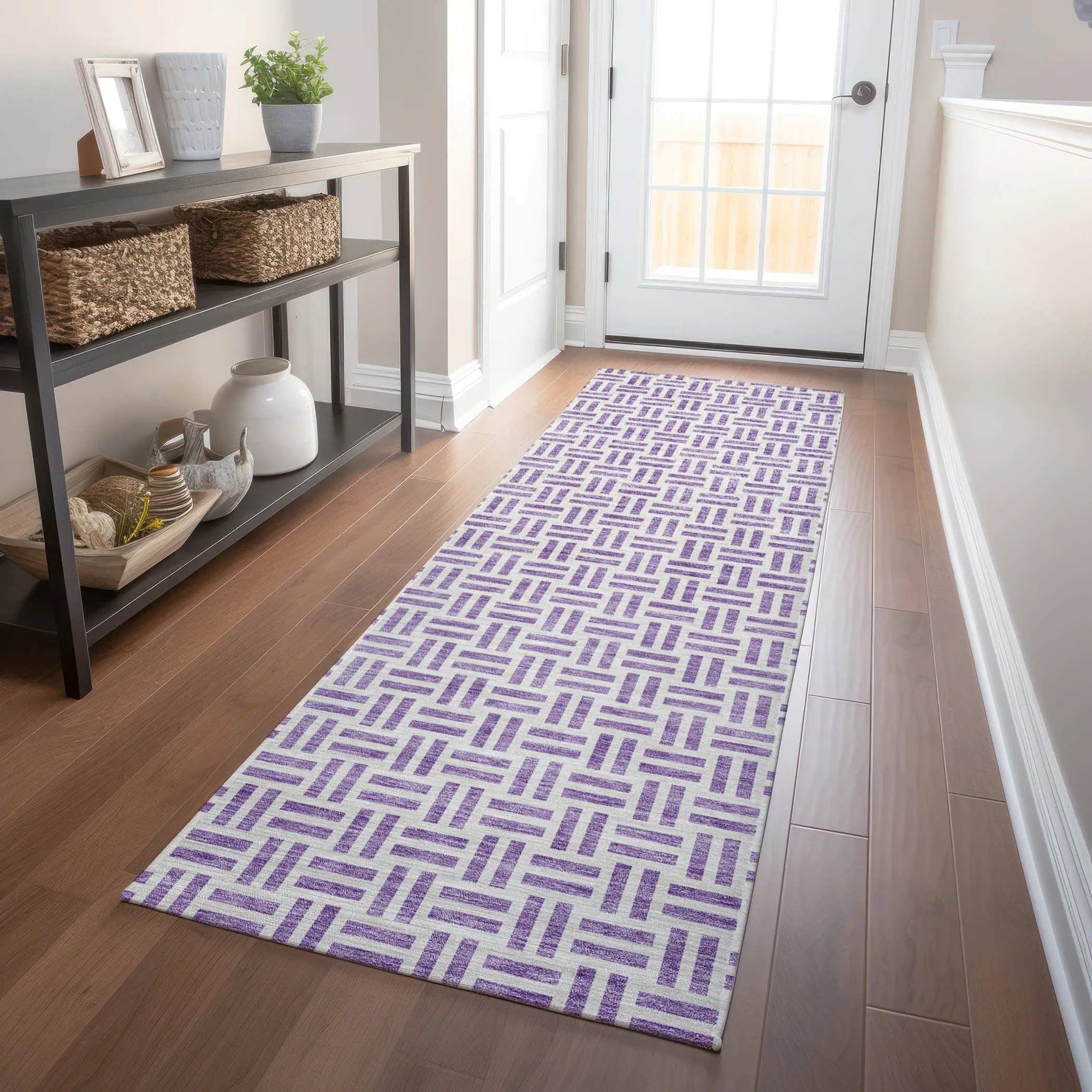 Machine Washable Indoor/ Outdoor Contemporary Basketweave Chantille Rug