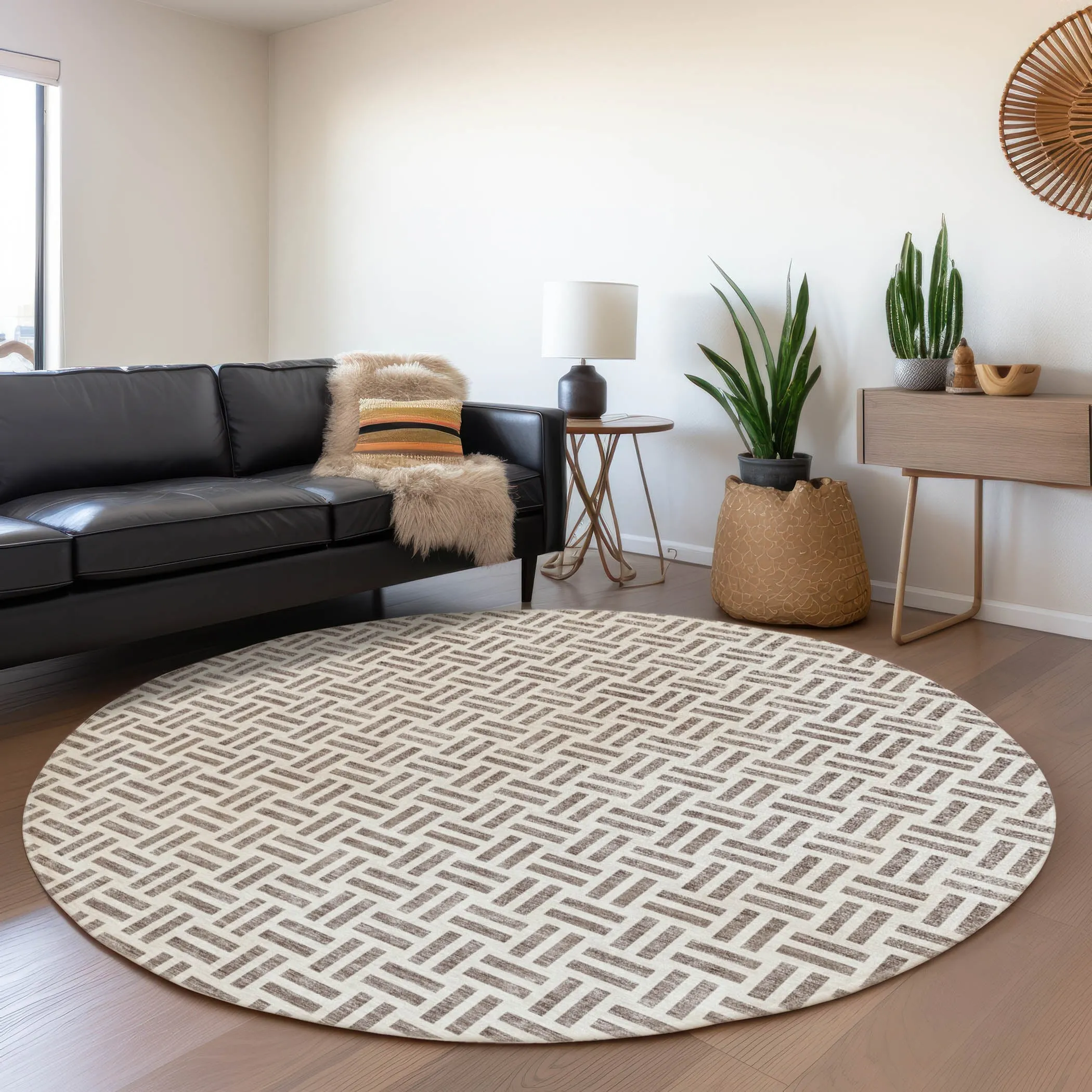 Machine Washable Indoor/ Outdoor Contemporary Basketweave Chantille Rug