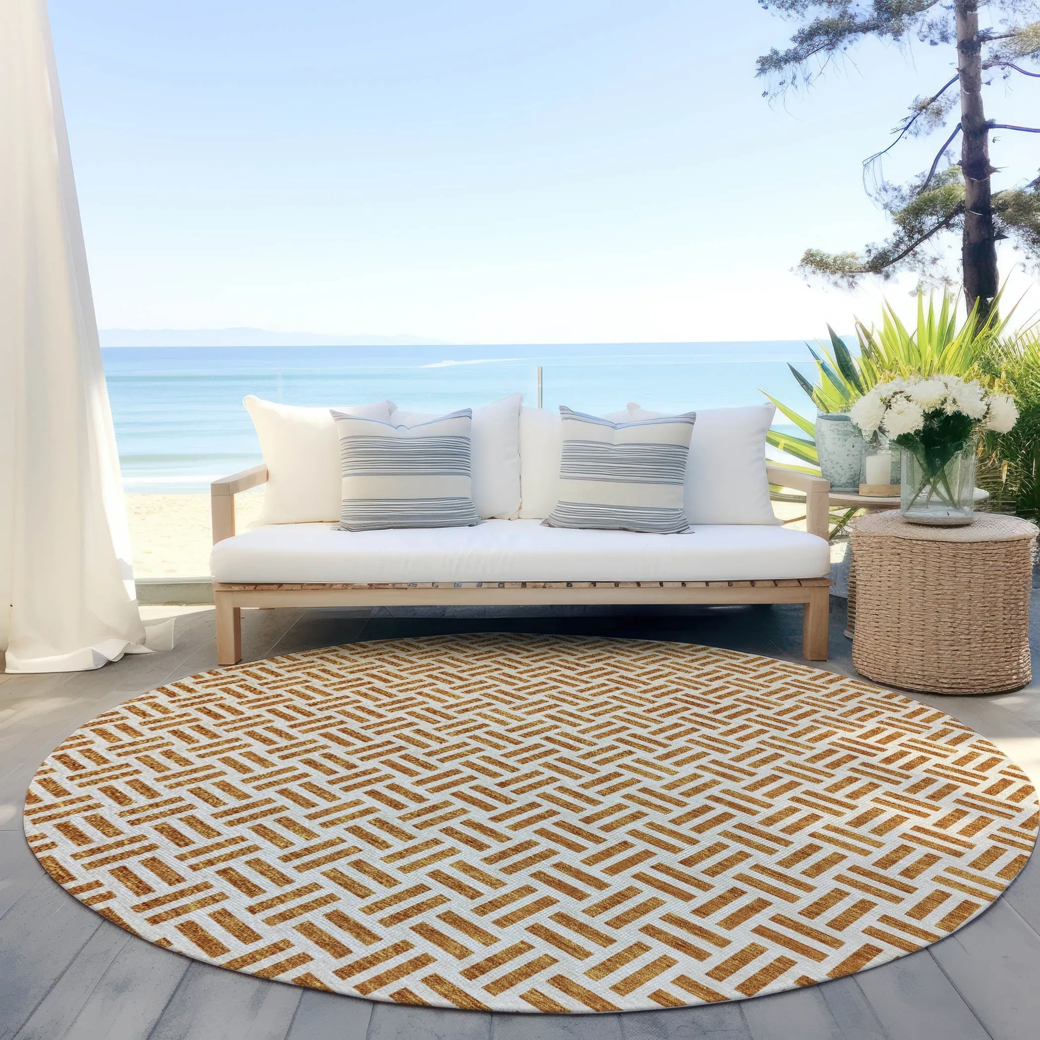 Machine Washable Indoor/ Outdoor Contemporary Basketweave Chantille Rug