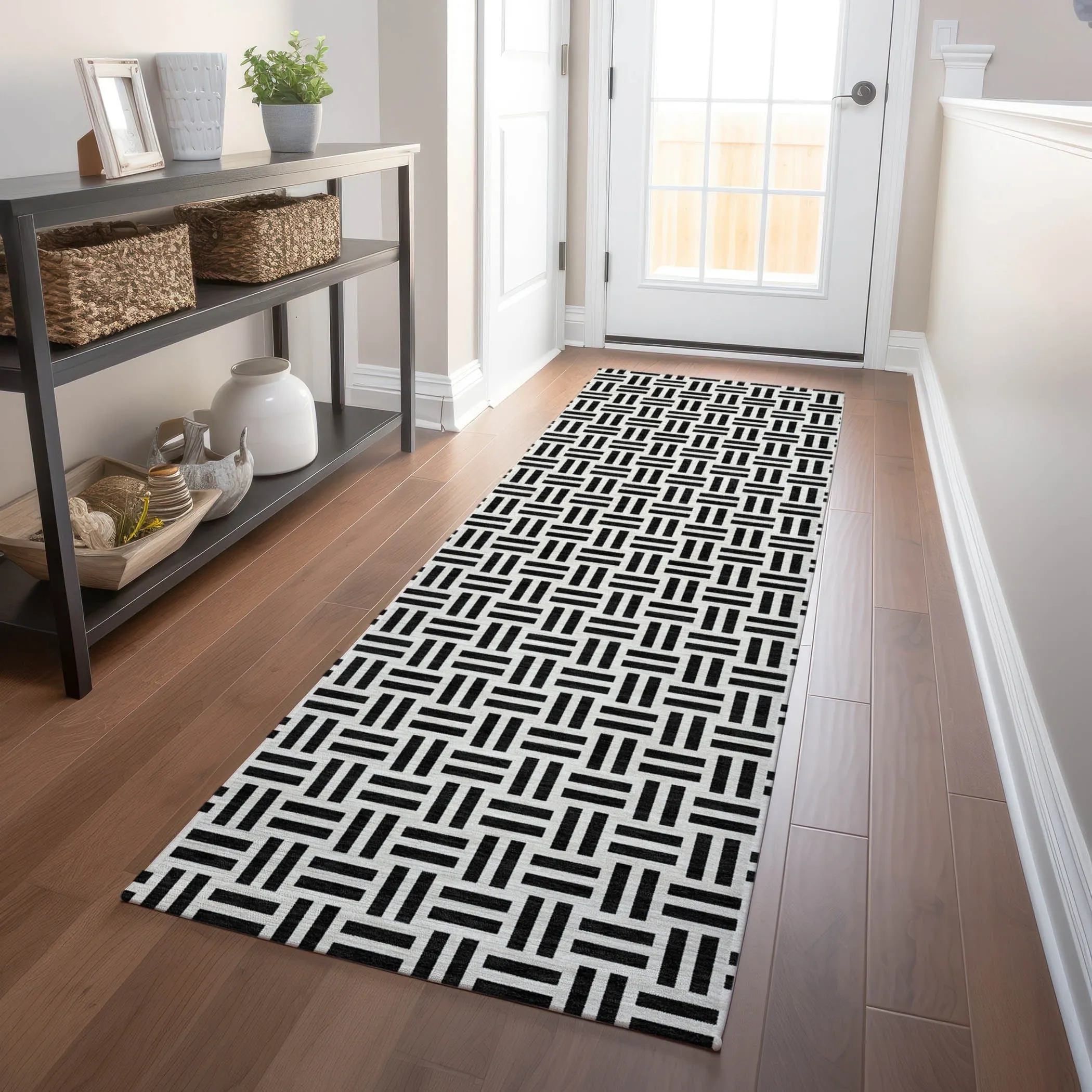 Machine Washable Indoor/ Outdoor Contemporary Basketweave Chantille Rug