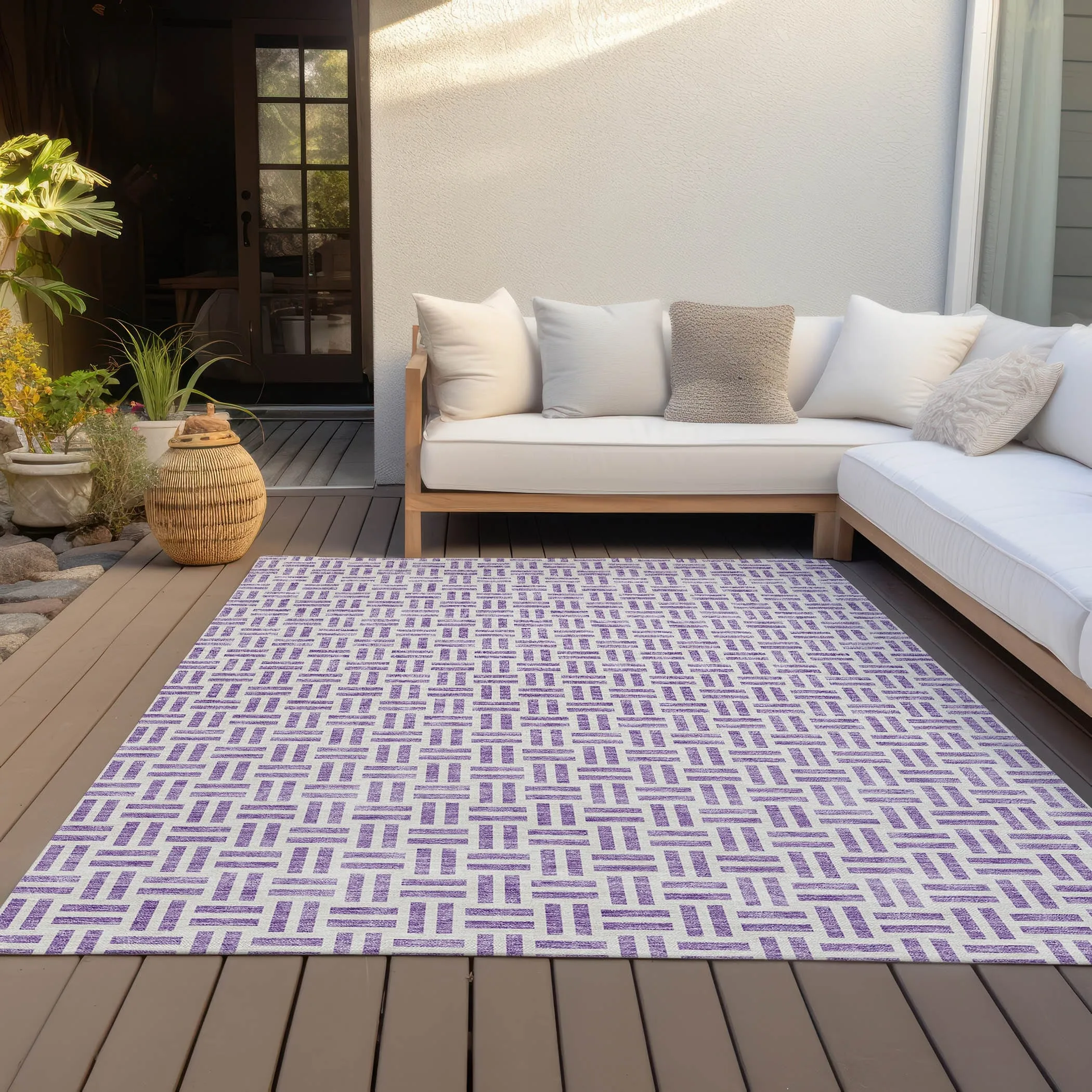 Machine Washable Indoor/ Outdoor Contemporary Basketweave Chantille Rug