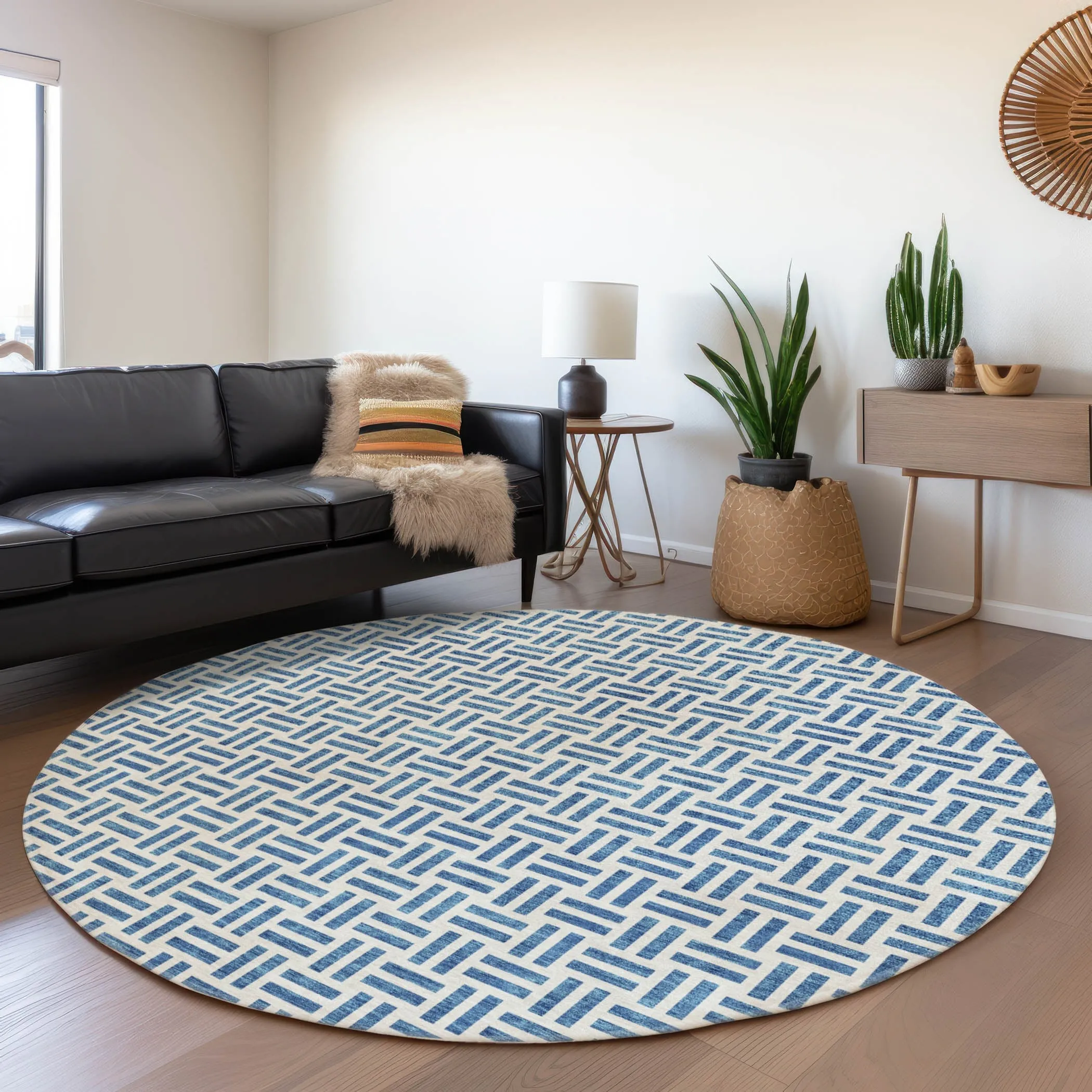 Machine Washable Indoor/ Outdoor Contemporary Basketweave Chantille Rug
