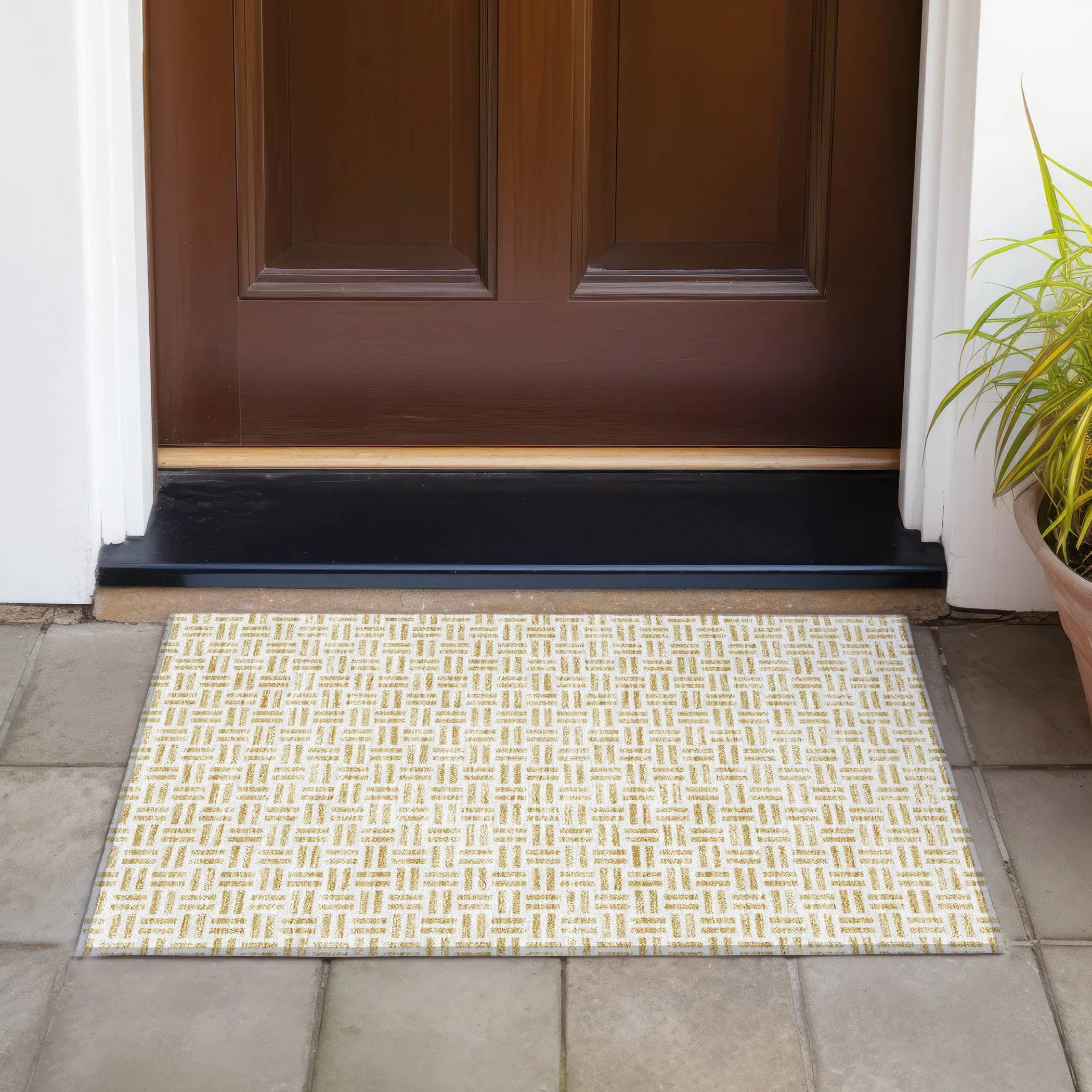 Machine Washable Indoor/ Outdoor Contemporary Basketweave Chantille Rug