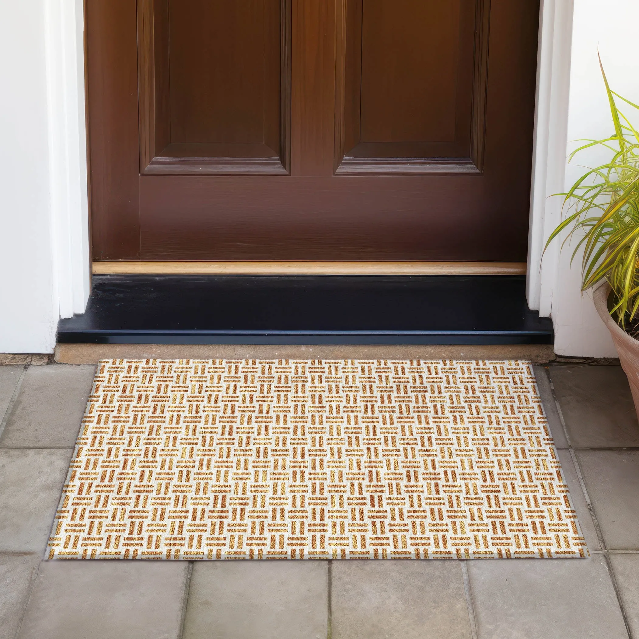 Machine Washable Indoor/ Outdoor Contemporary Basketweave Chantille Rug