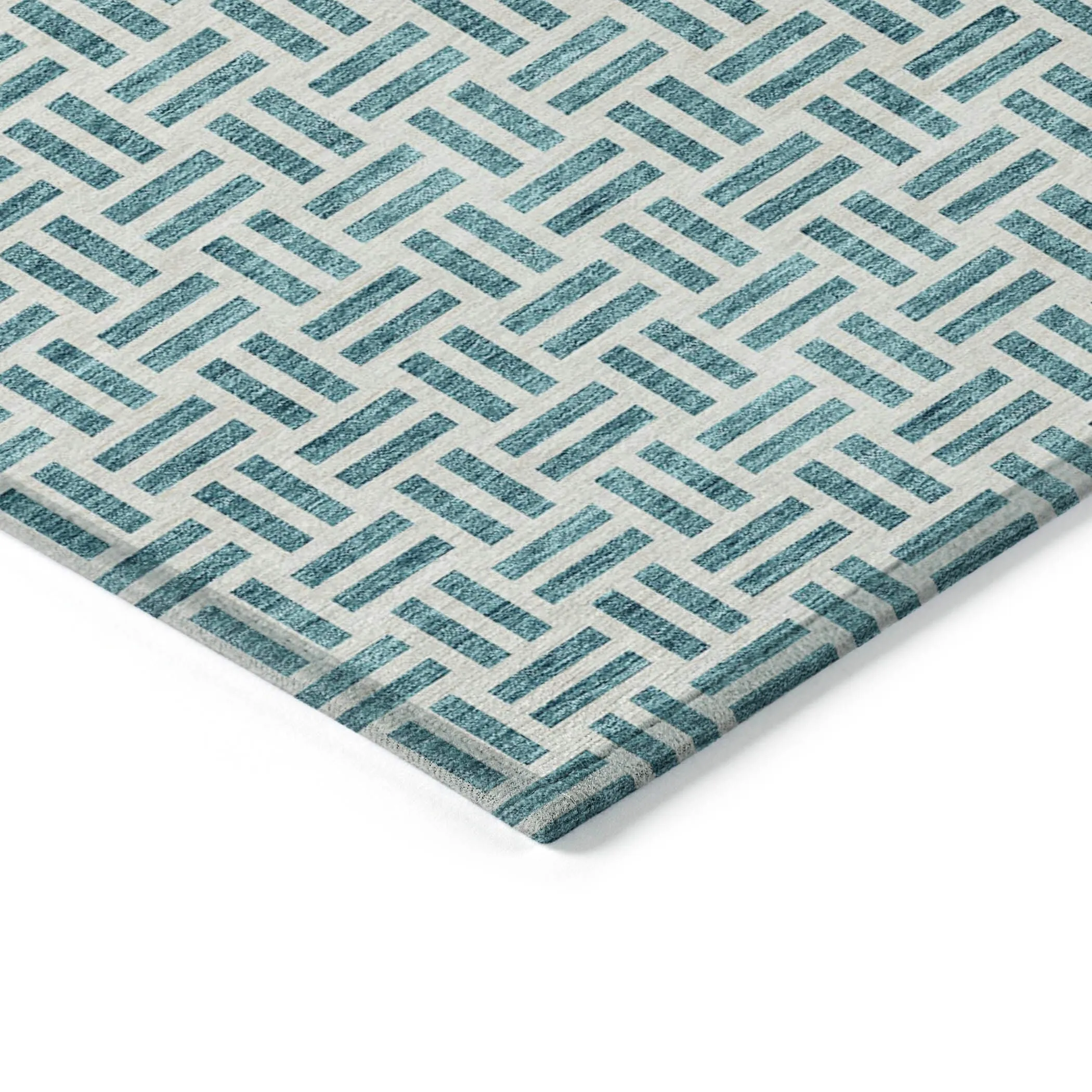 Machine Washable Indoor/ Outdoor Contemporary Basketweave Chantille Rug
