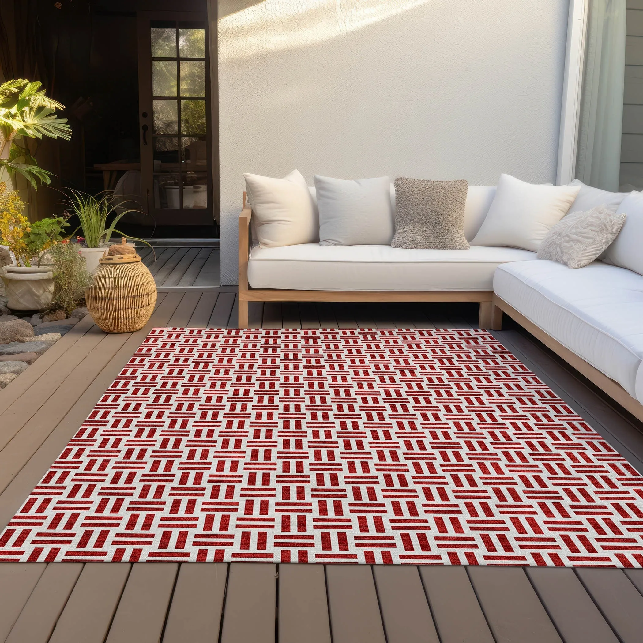 Machine Washable Indoor/ Outdoor Contemporary Basketweave Chantille Rug
